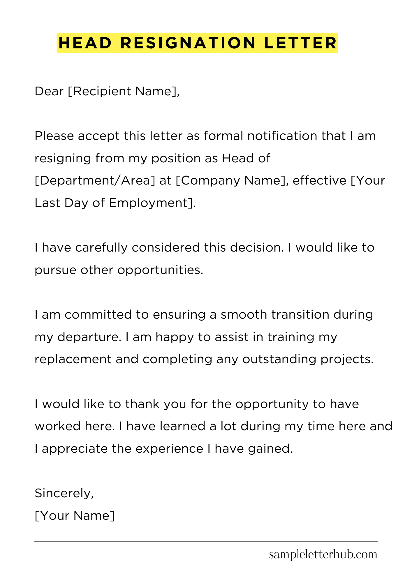 Head Resignation Letter