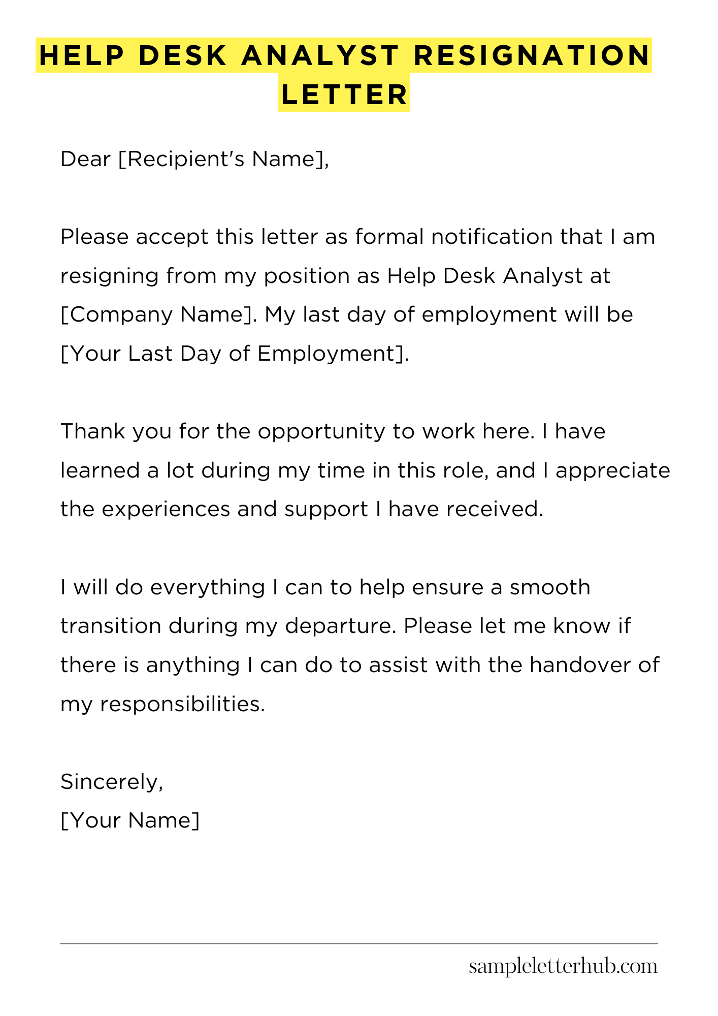 Help Desk Analyst Resignation Letter