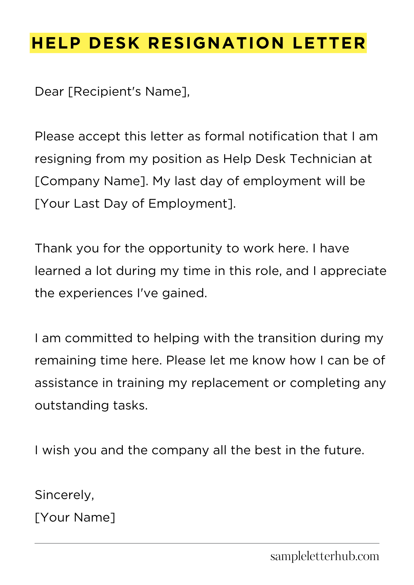 Help Desk Resignation Letter