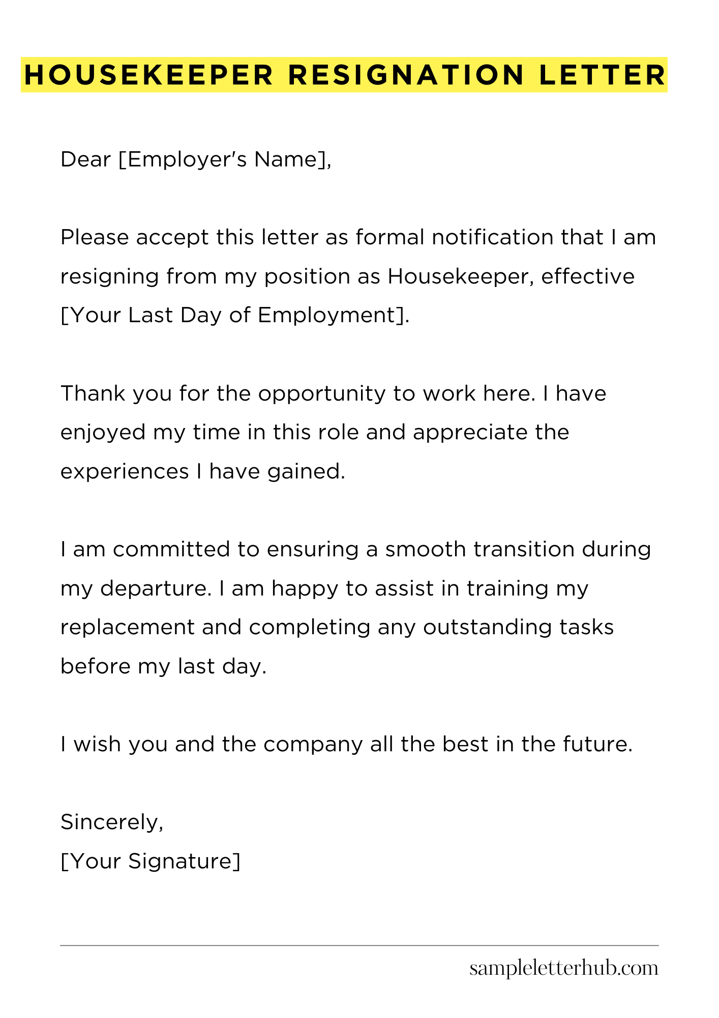 Housekeeper Resignation Letter