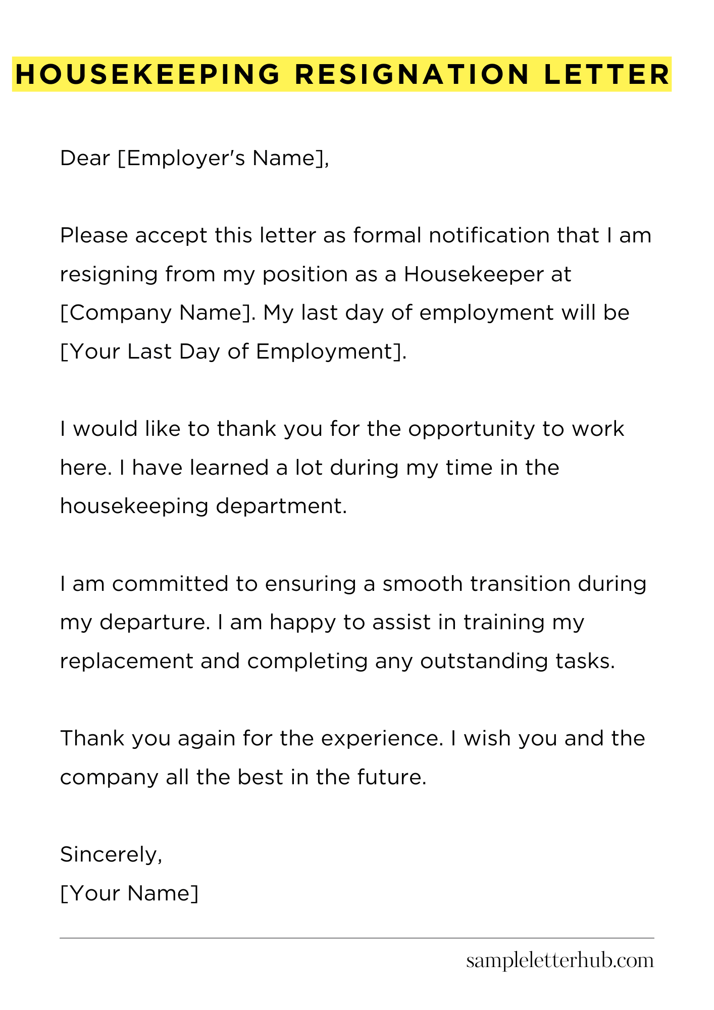 Housekeeping Resignation Letter