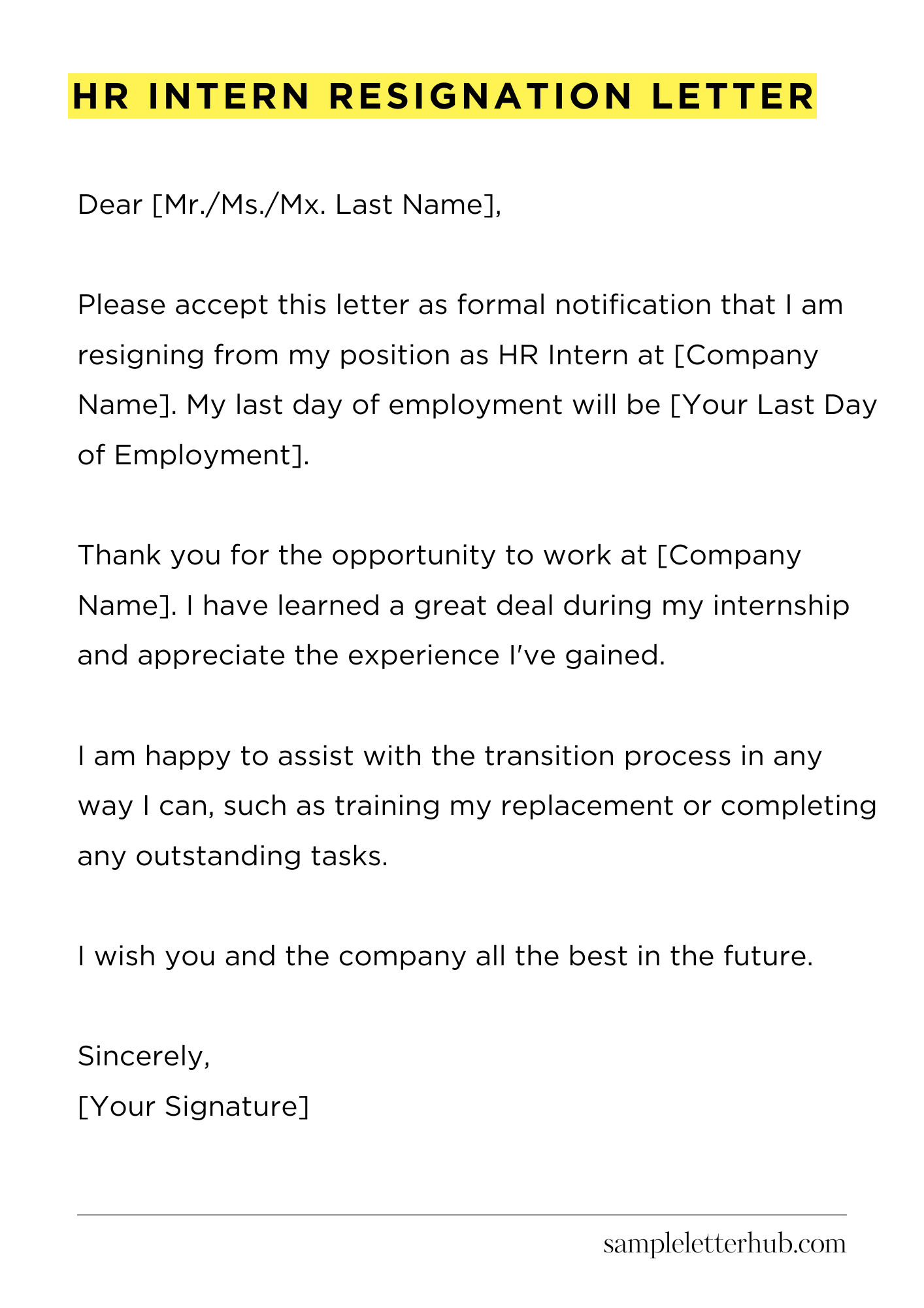 Hr Intern Resignation Letter