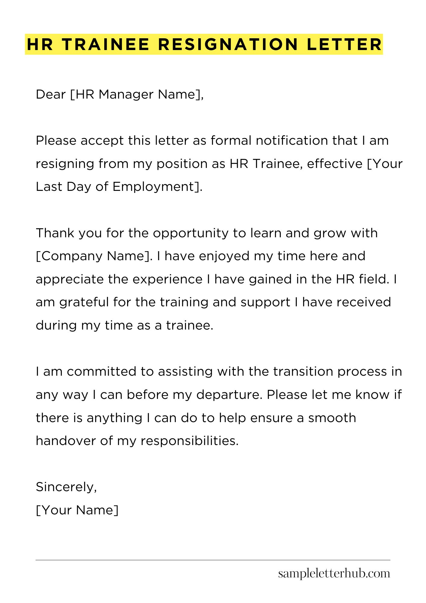 Hr Trainee Resignation Letter