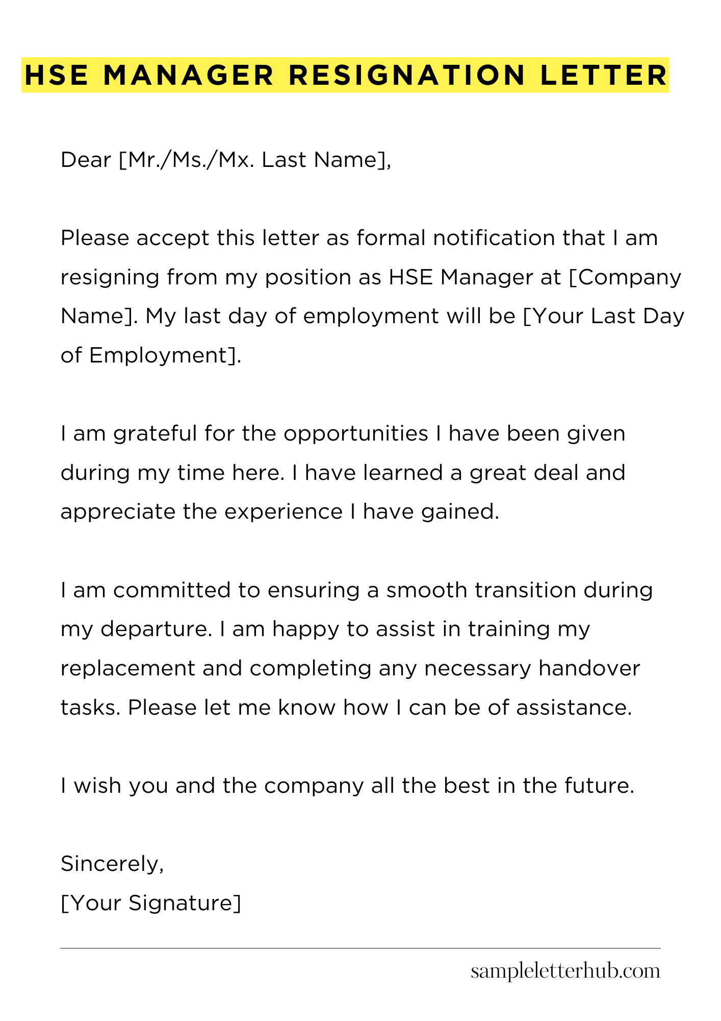 Hse Manager Resignation Letter