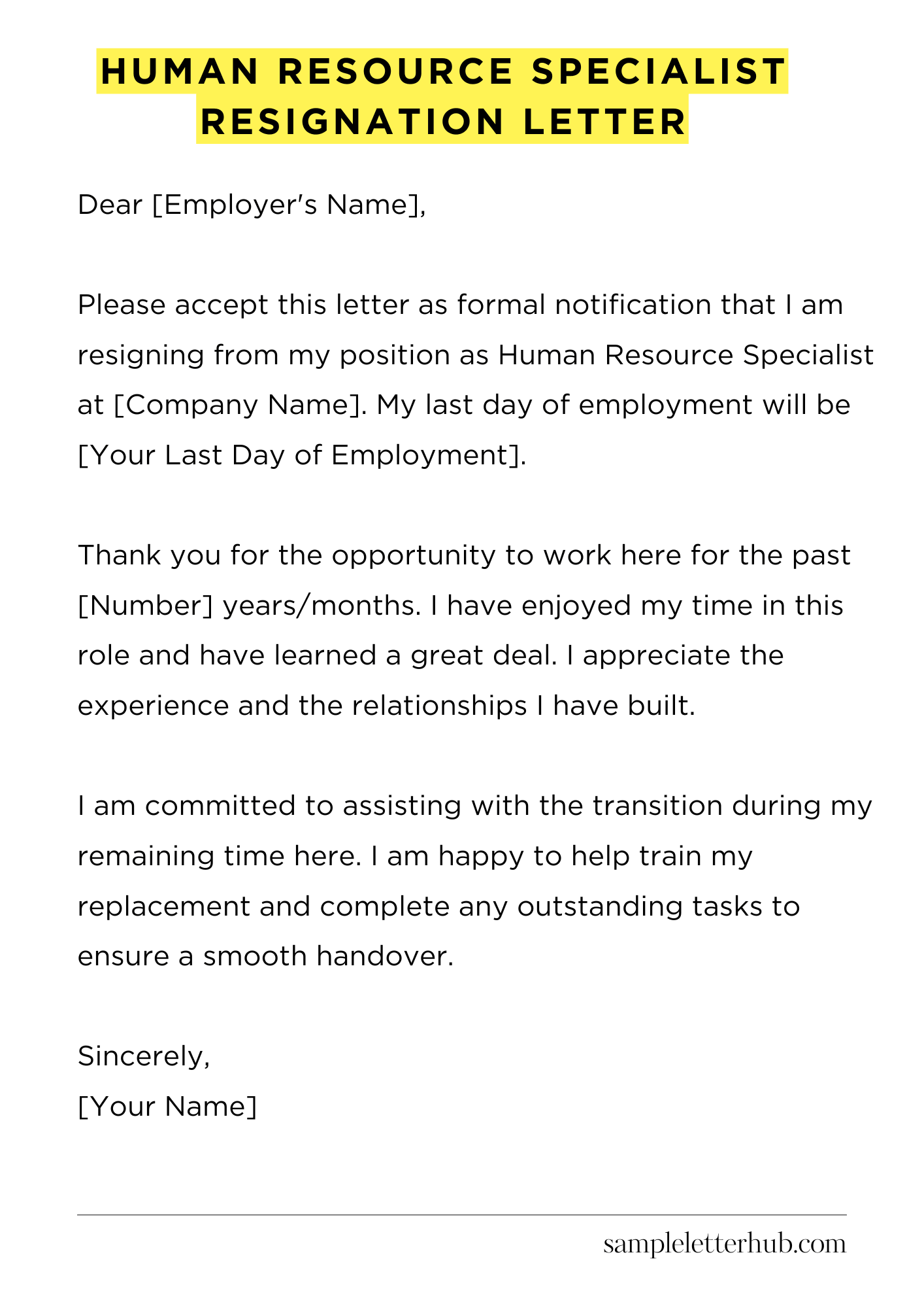 Human Resource Specialist Resignation Letter