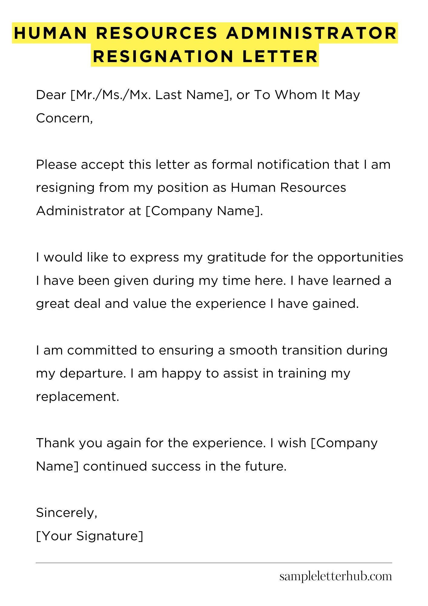 Human Resources Administrator Resignation Letter