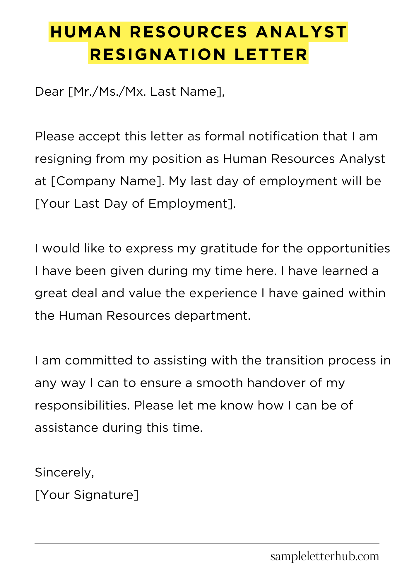 Human Resources Analyst Resignation Letter