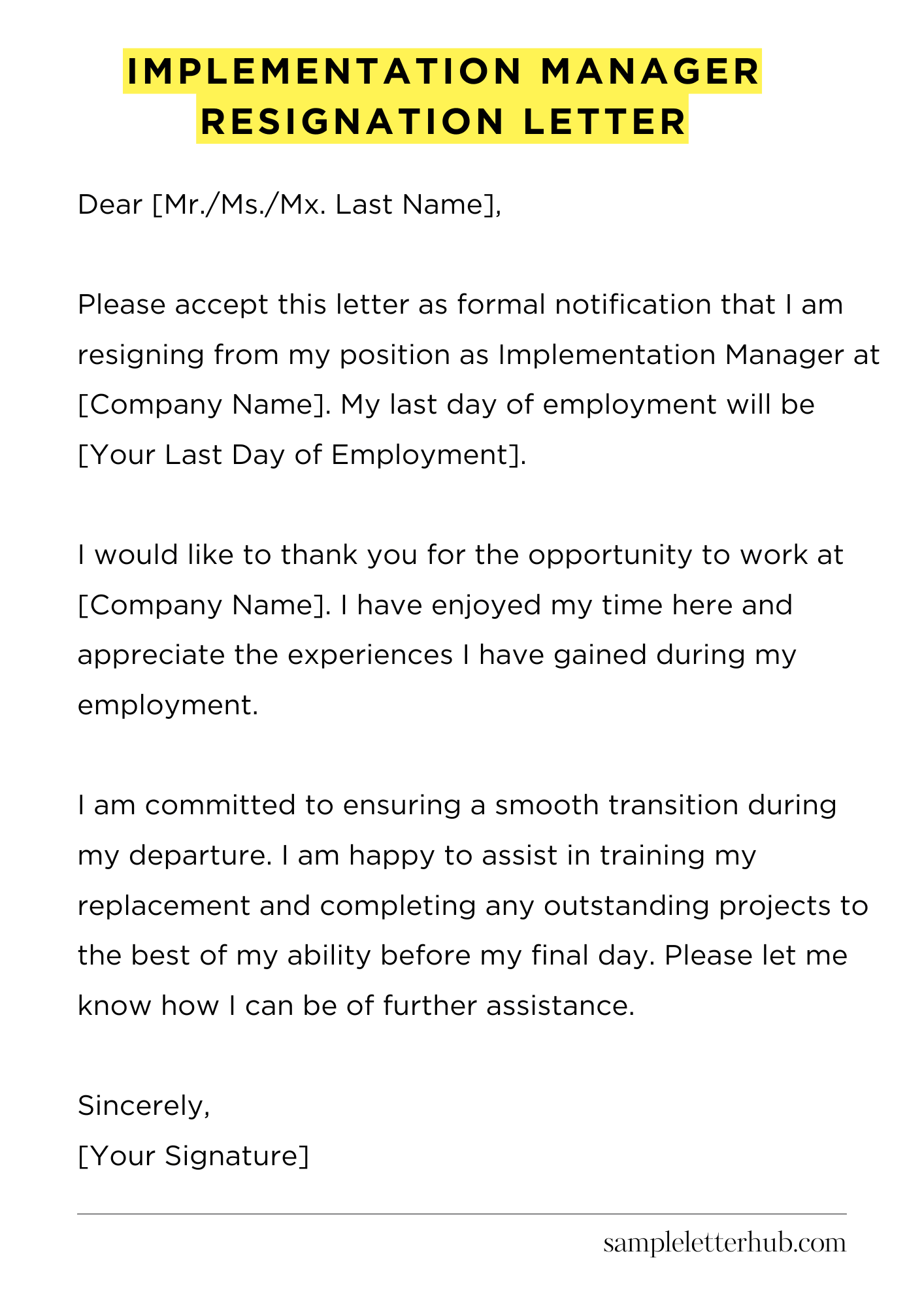 Implementation Manager Resignation Letter