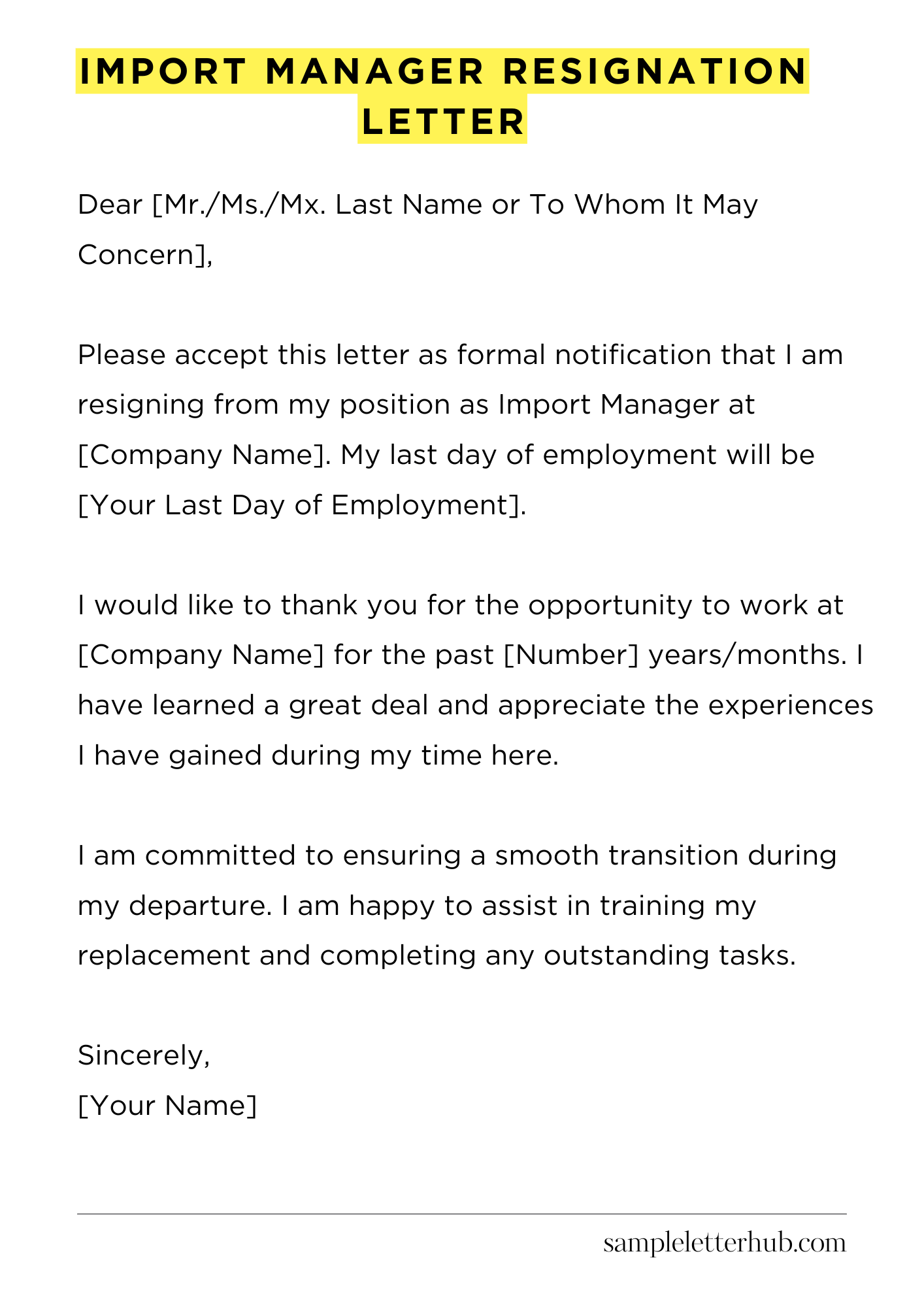 Import Manager Resignation Letter