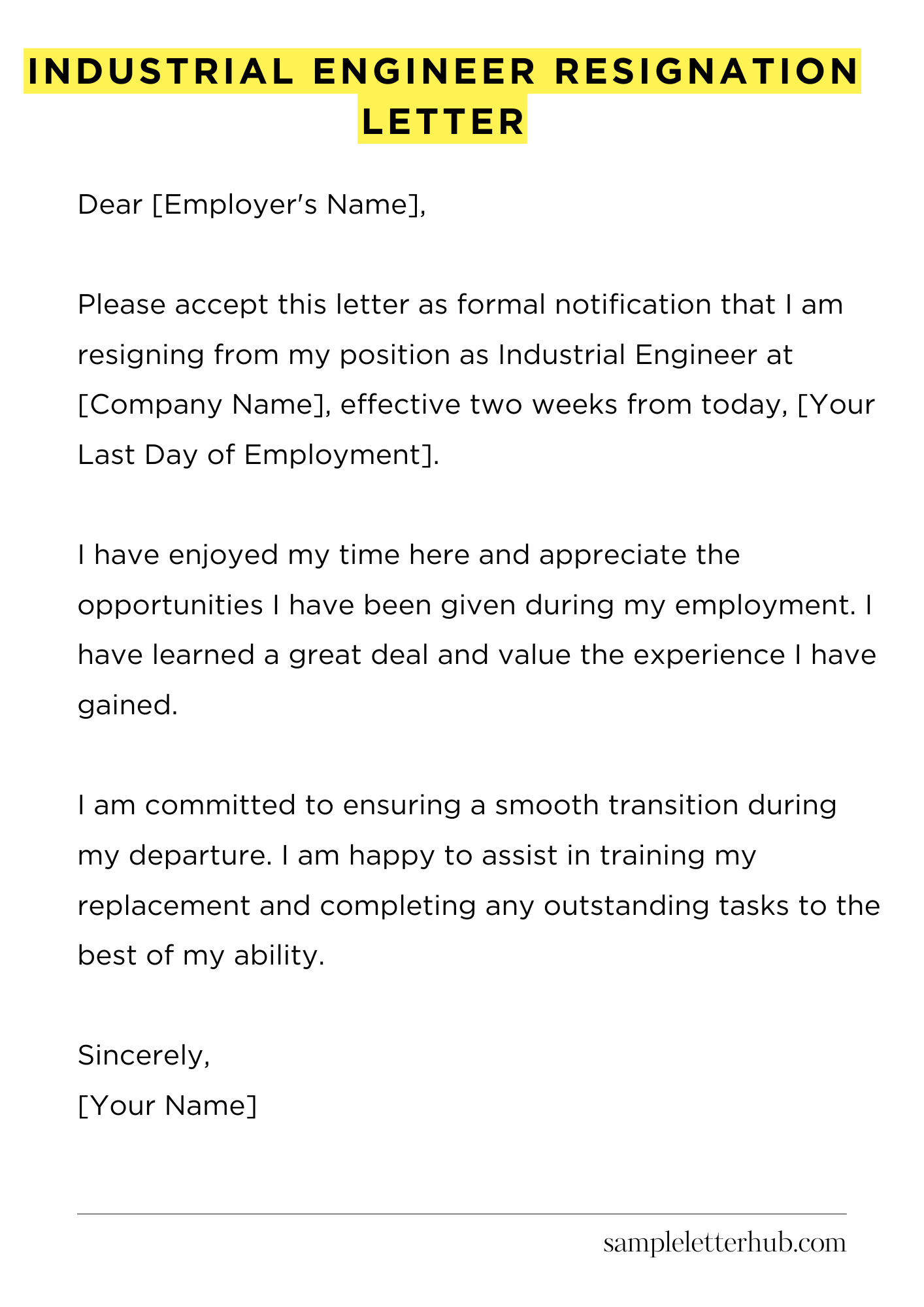 Industrial Engineer Resignation Letter