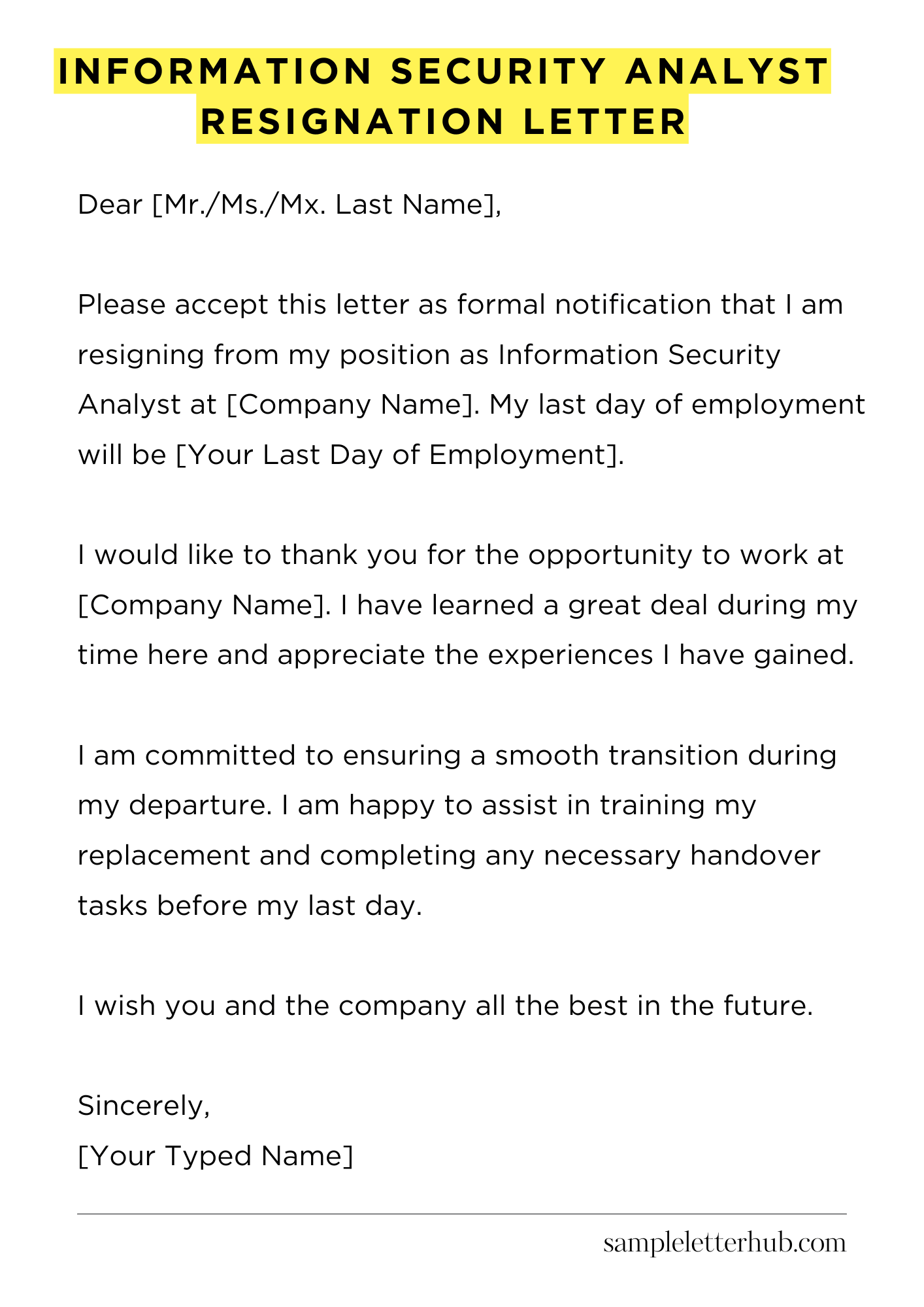 Information Security Analyst Resignation Letter