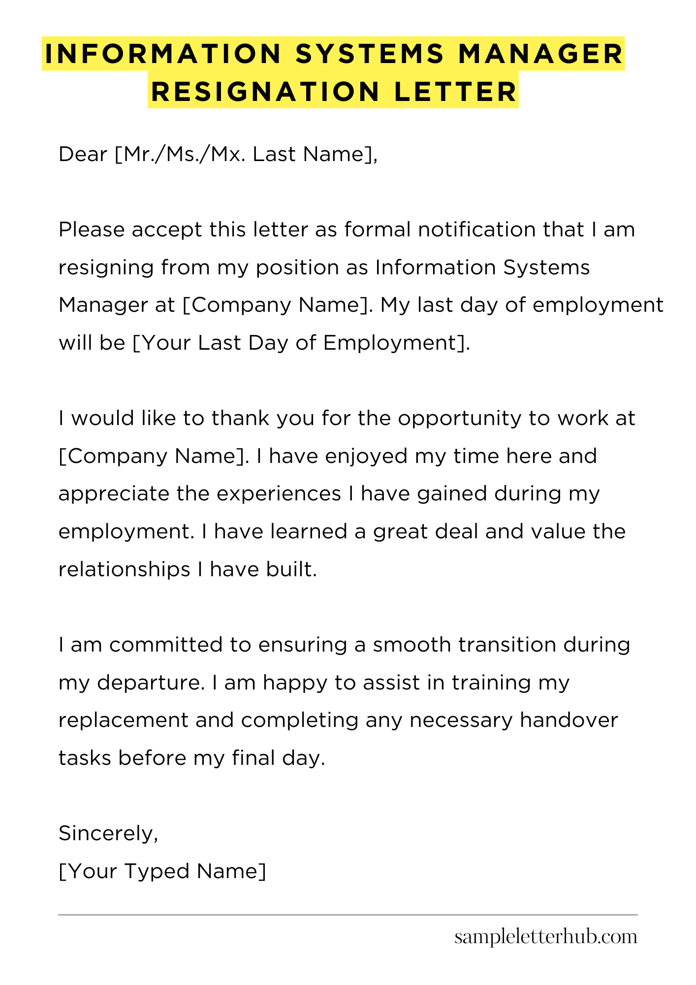 Information Systems Manager Resignation Letter