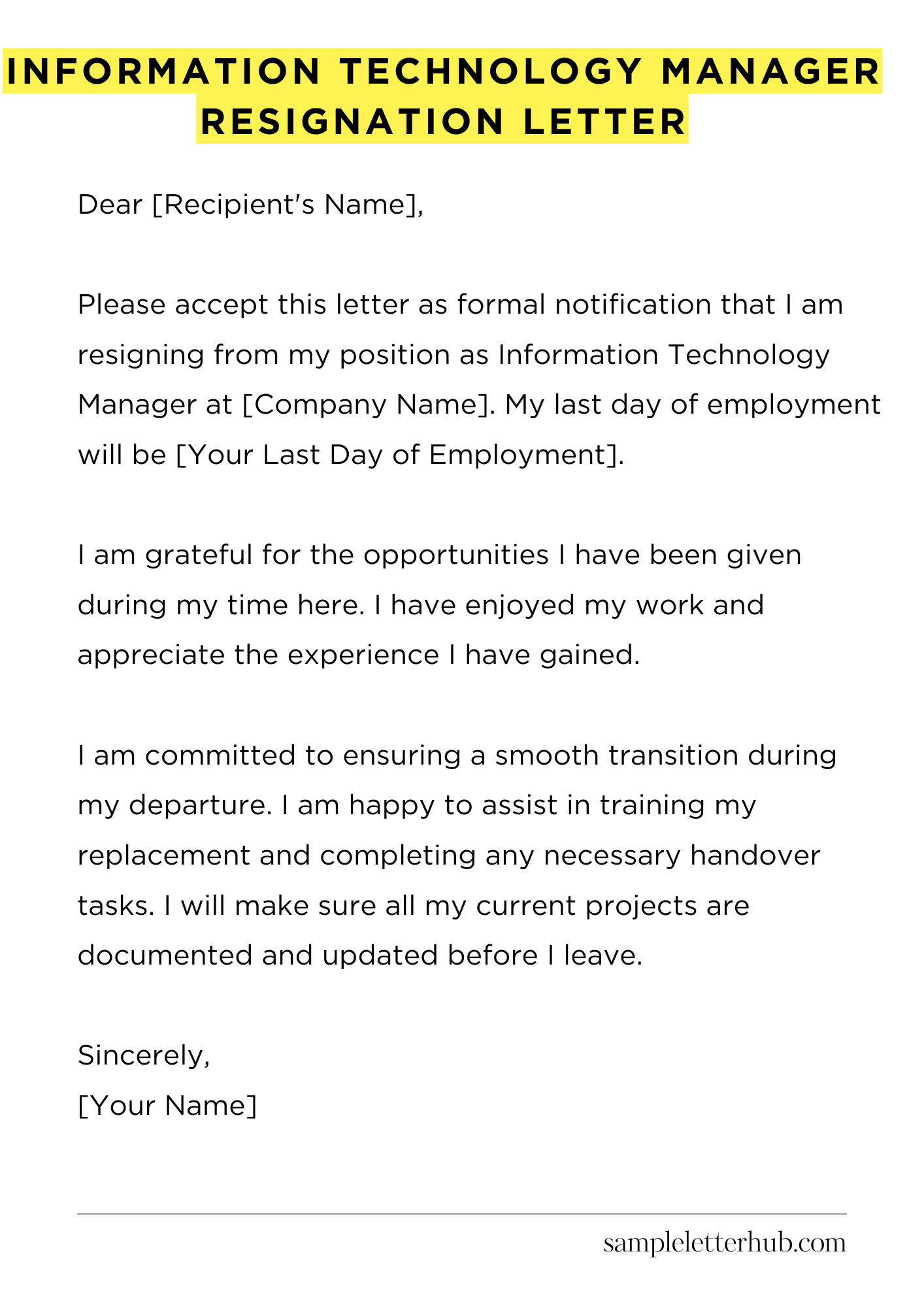 Information Technology Manager Resignation Letter