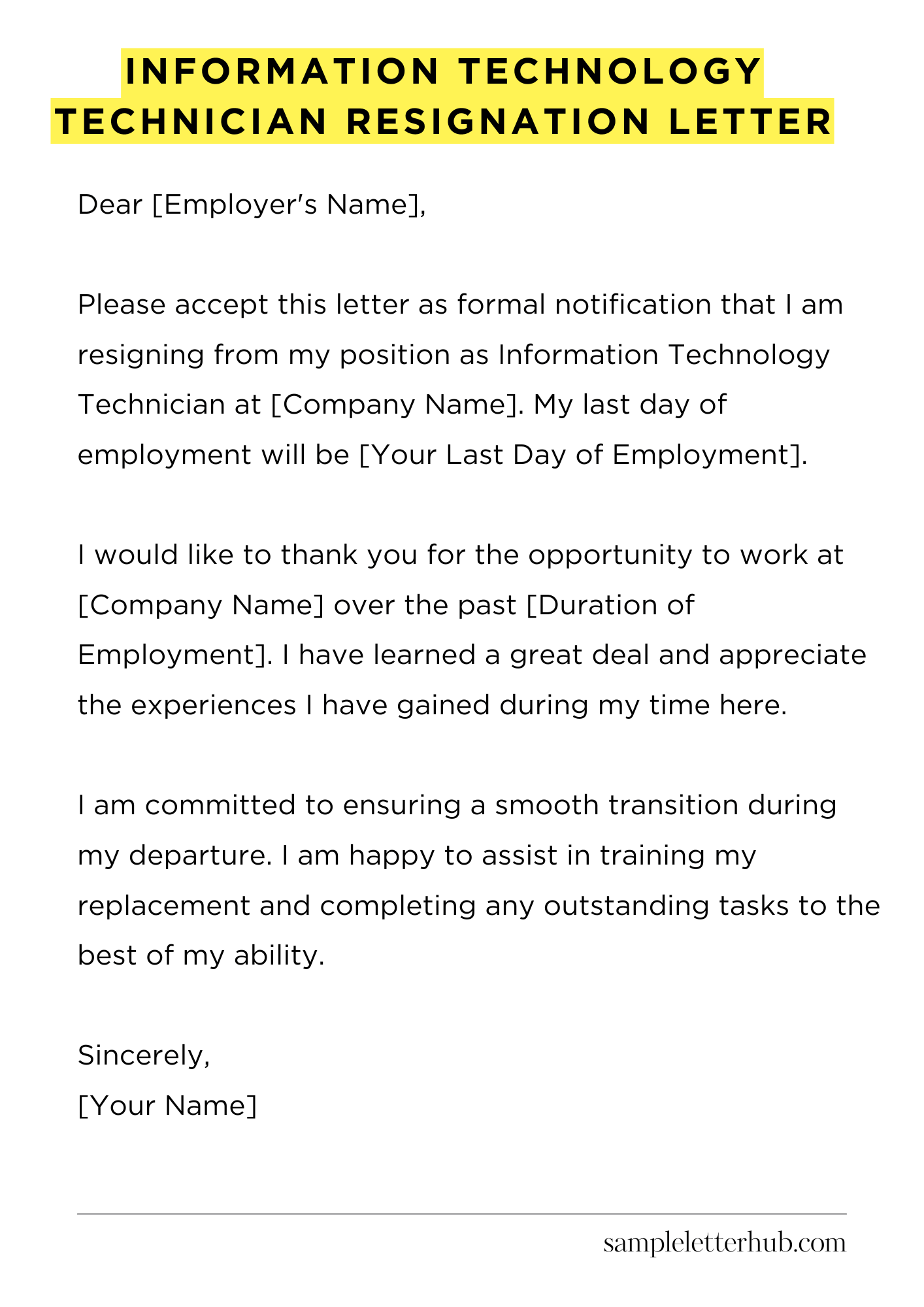 Information Technology Technician Resignation Letter