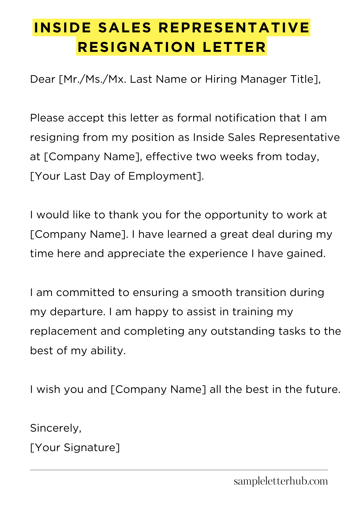 Inside Sales Representative Resignation Letter
