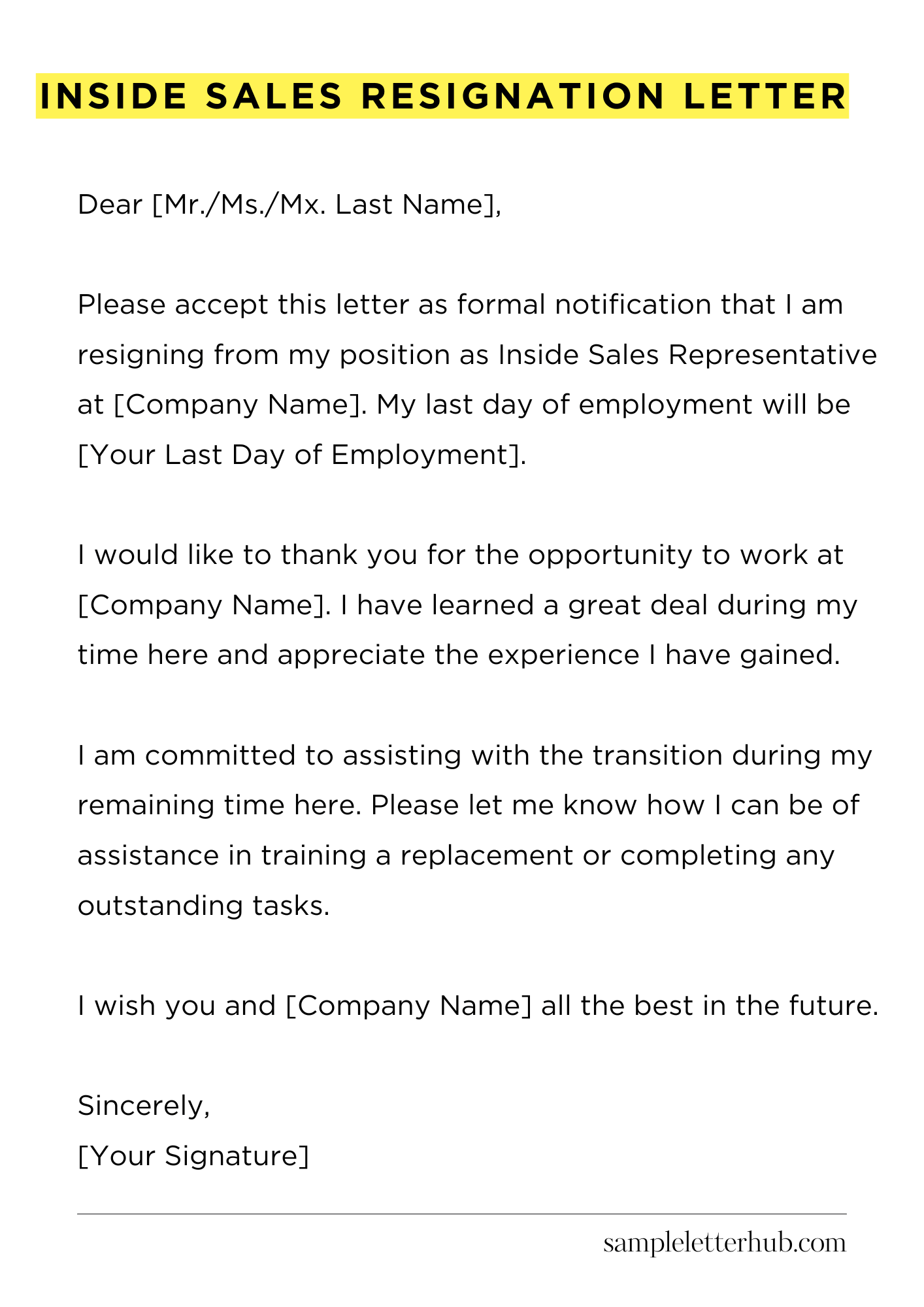 Inside Sales Resignation Letter