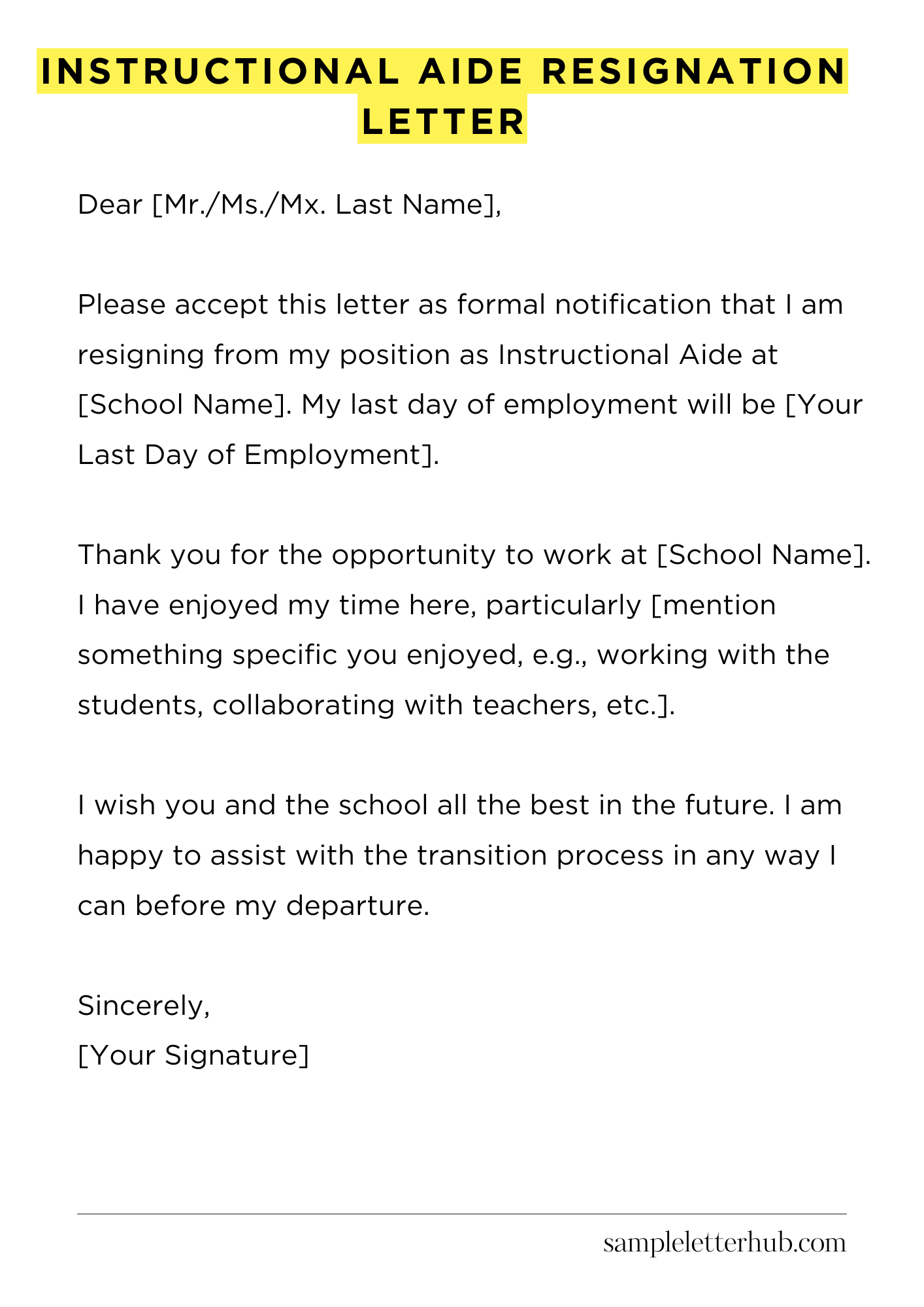 Instructional Aide Resignation Letter