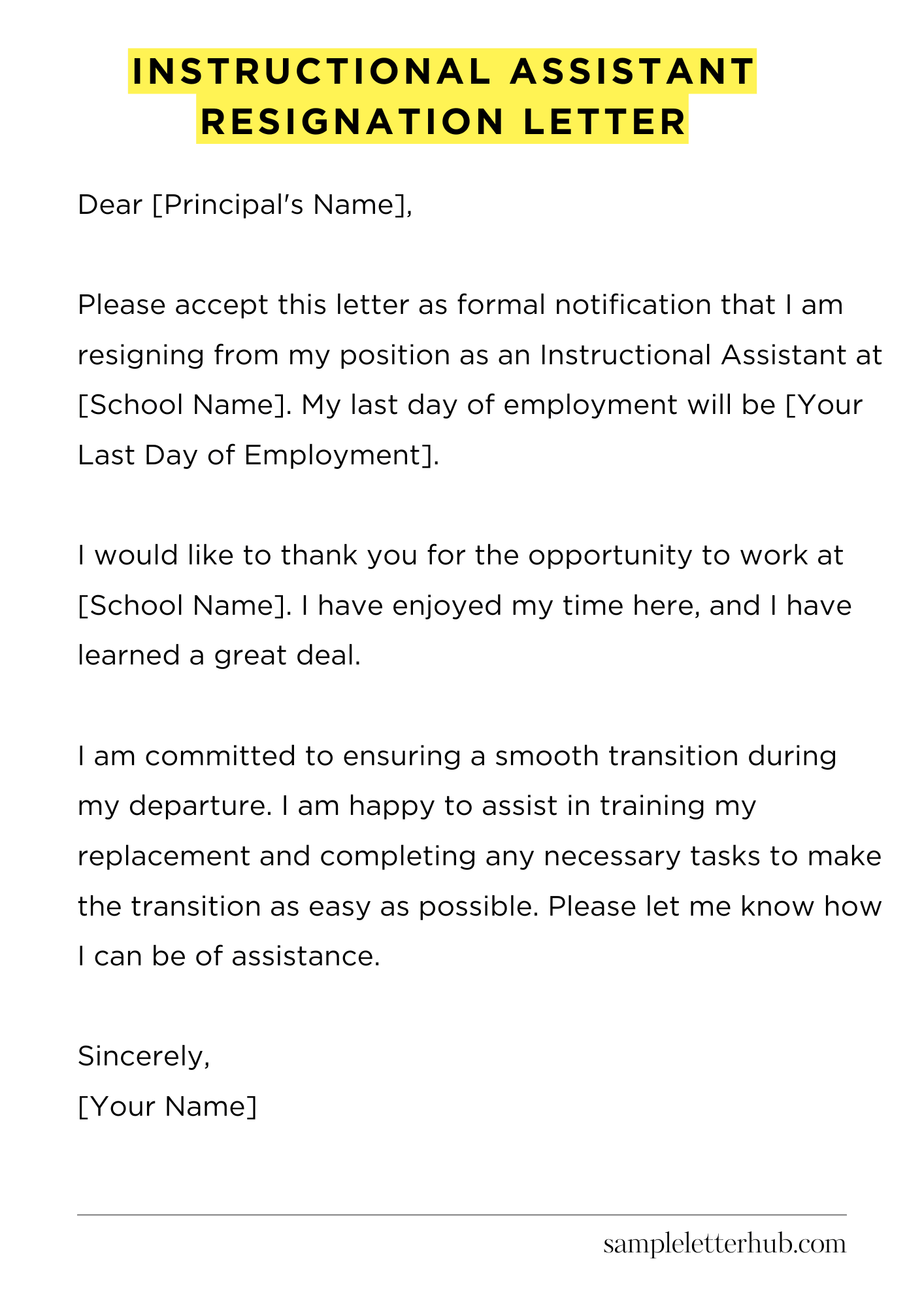 Instructional Assistant Resignation Letter