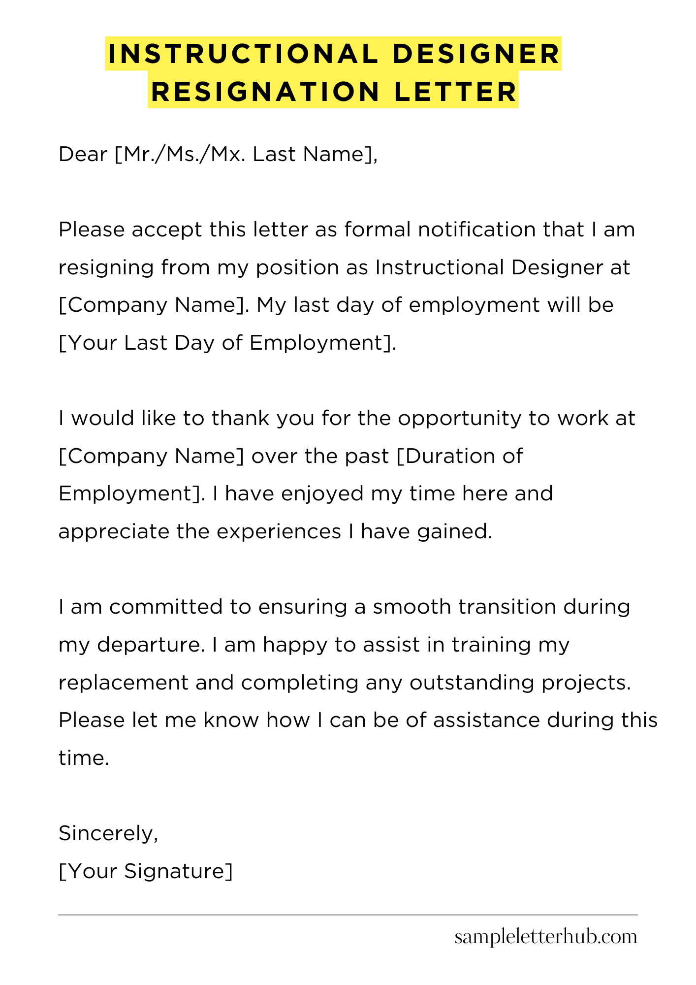 Instructional Designer Resignation Letter