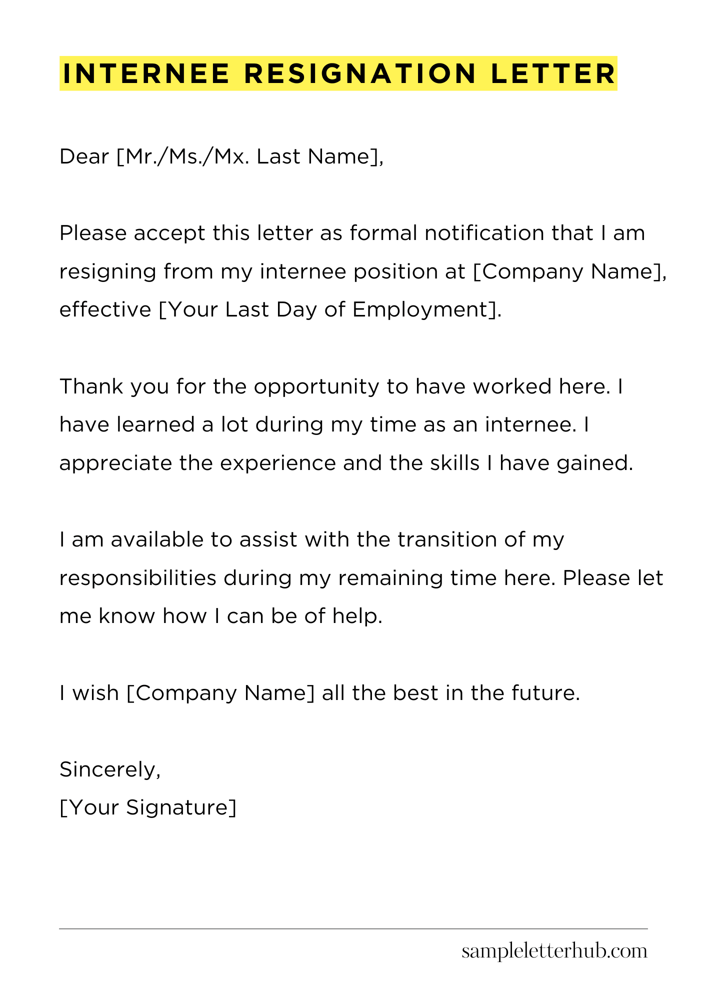 Internee Resignation Letter