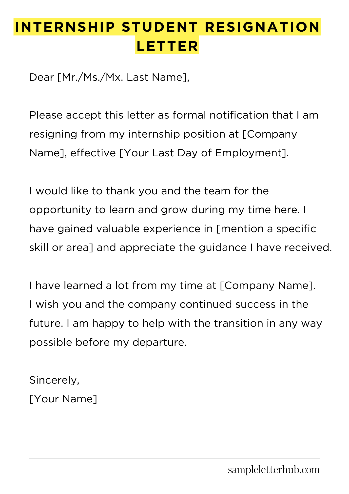 Internship Student Resignation Letter