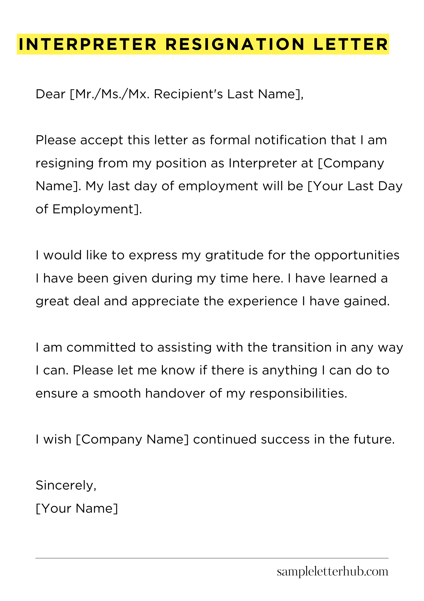 Interpreter Resignation Letter