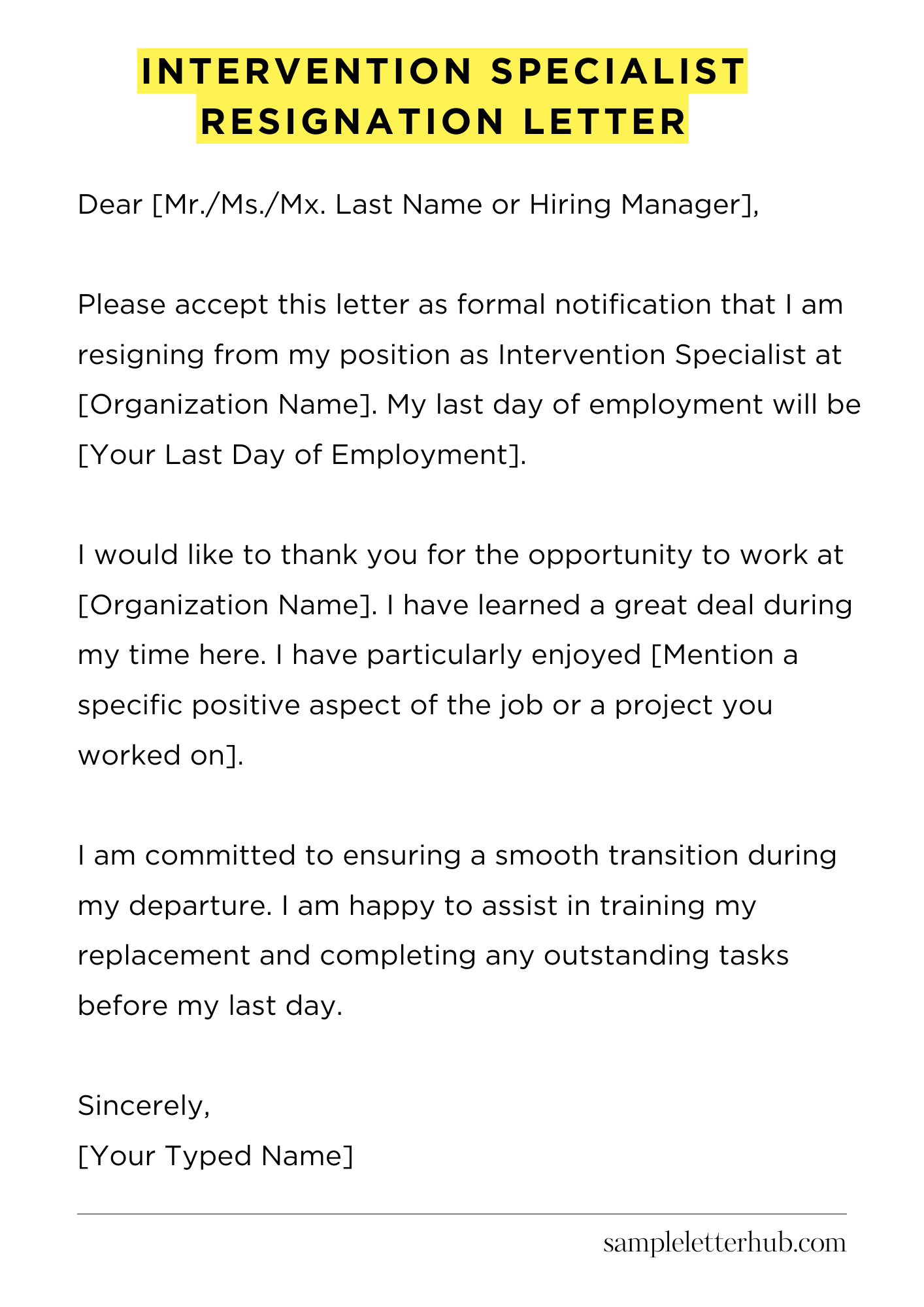 Intervention Specialist Resignation Letter