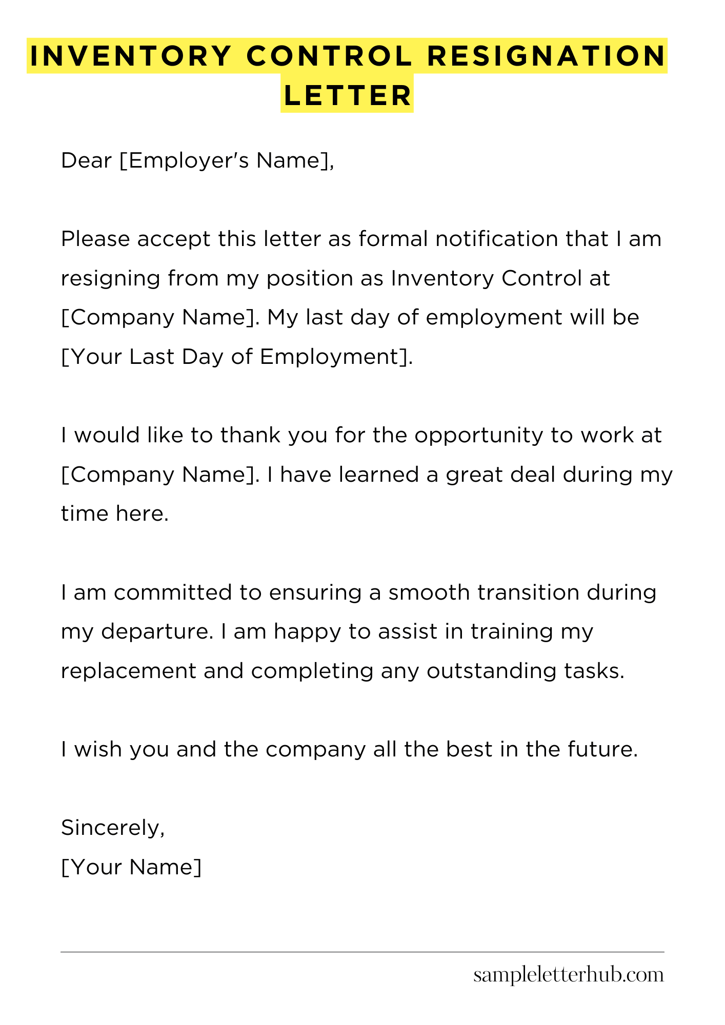 Inventory Control Resignation Letter