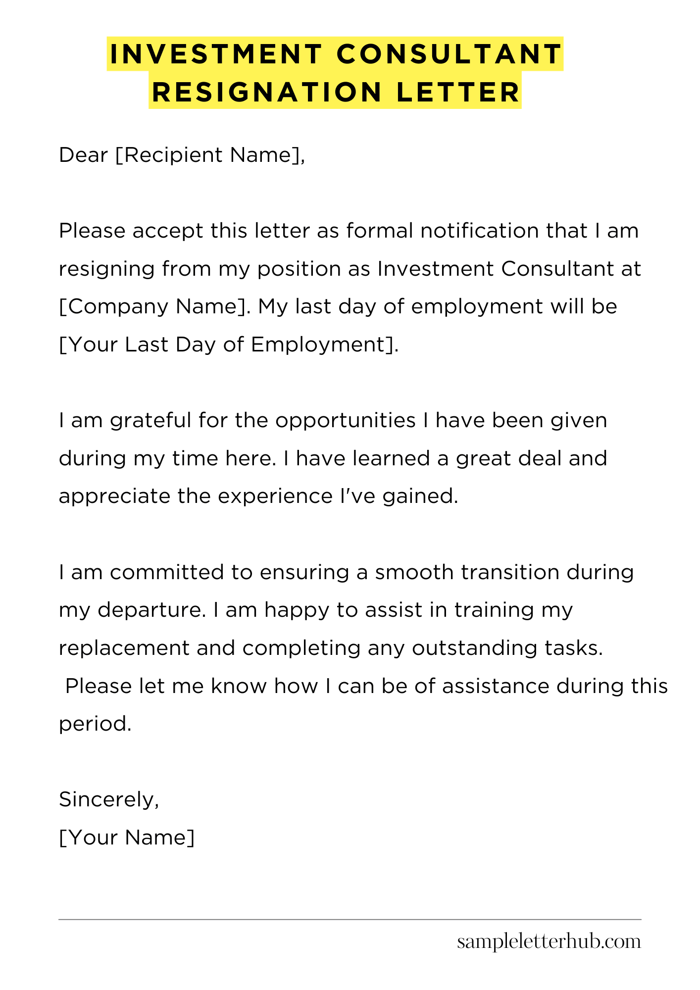 Investment Consultant Resignation Letter