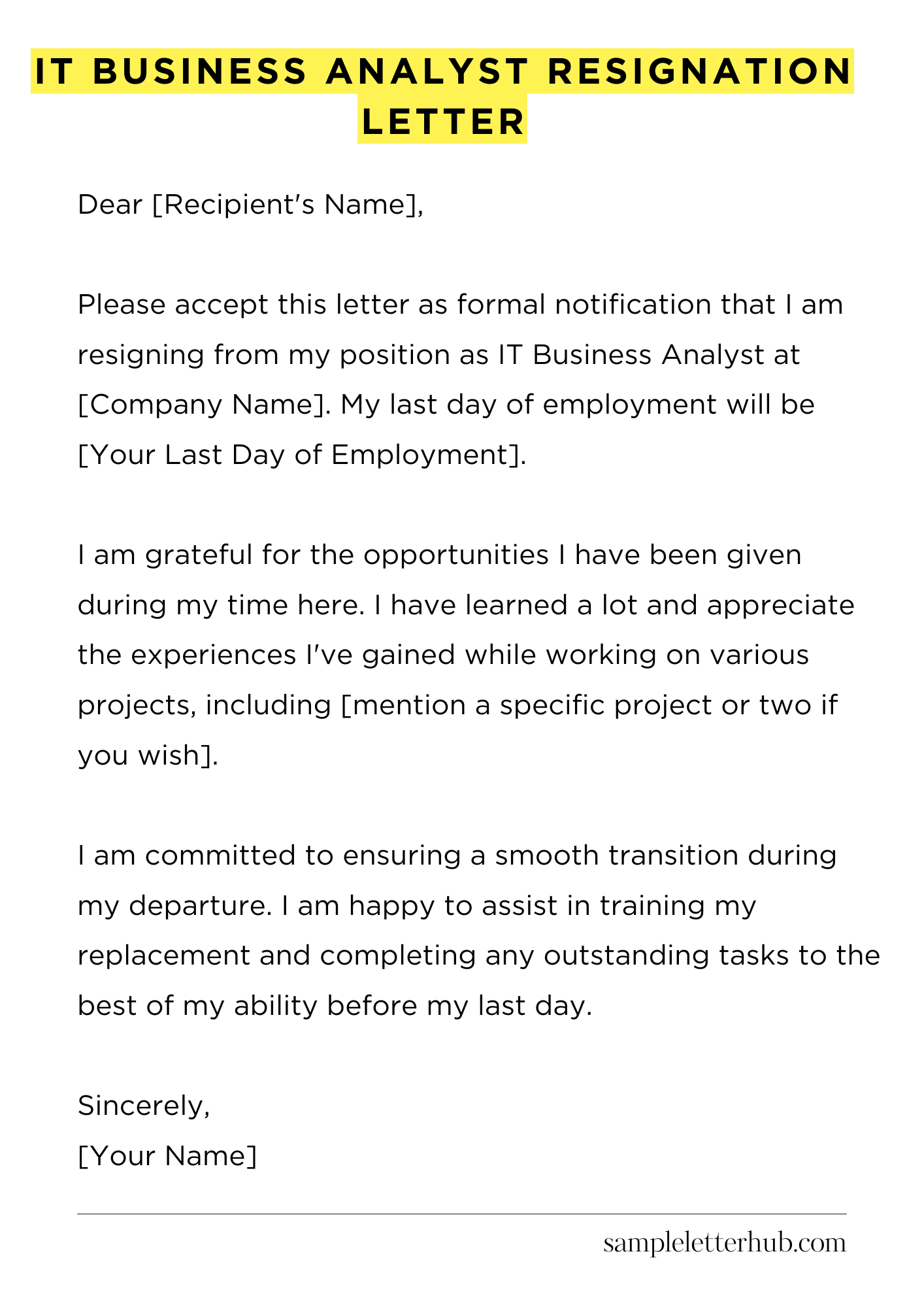 It Business Analyst Resignation Letter