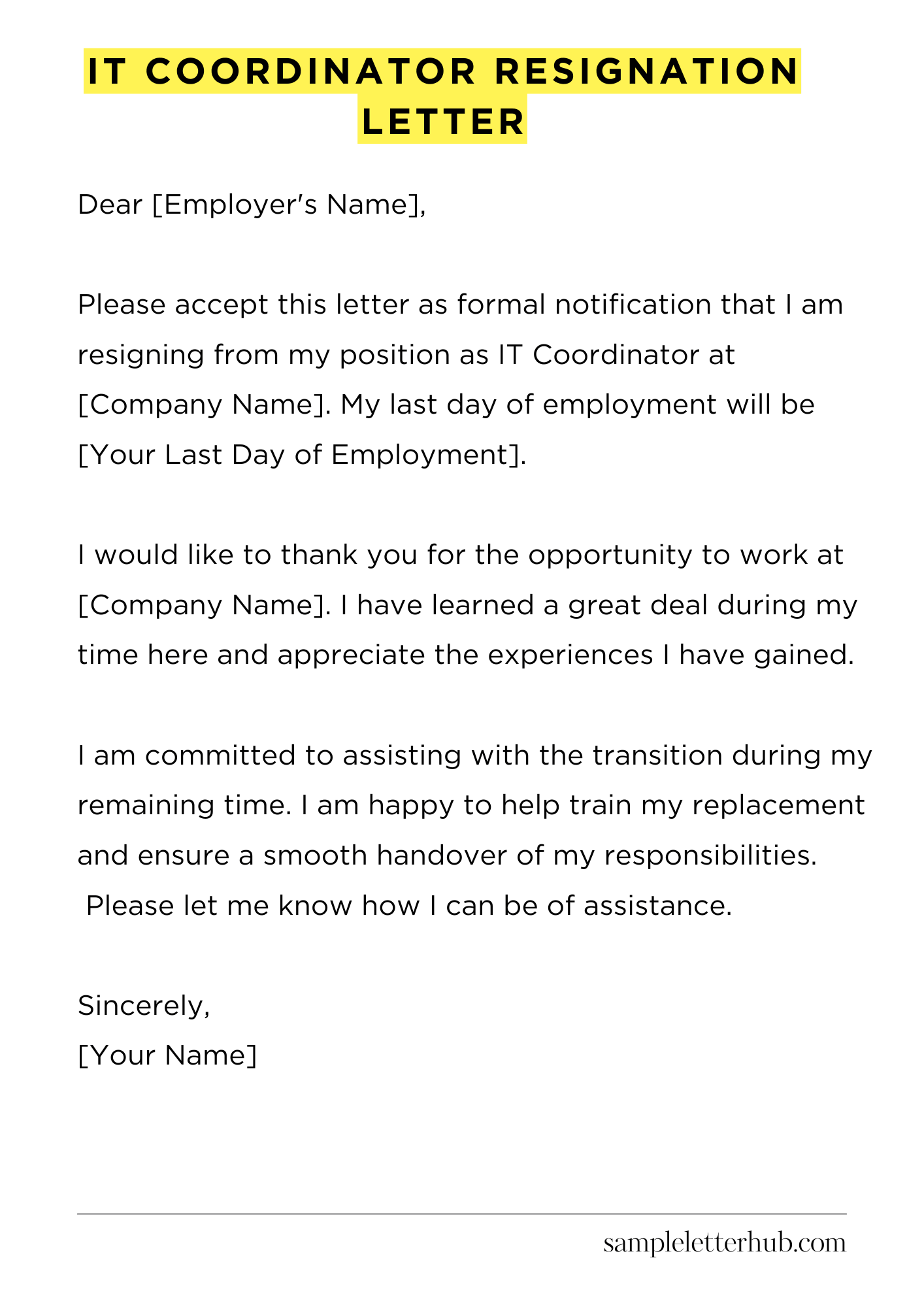It Coordinator Resignation Letter