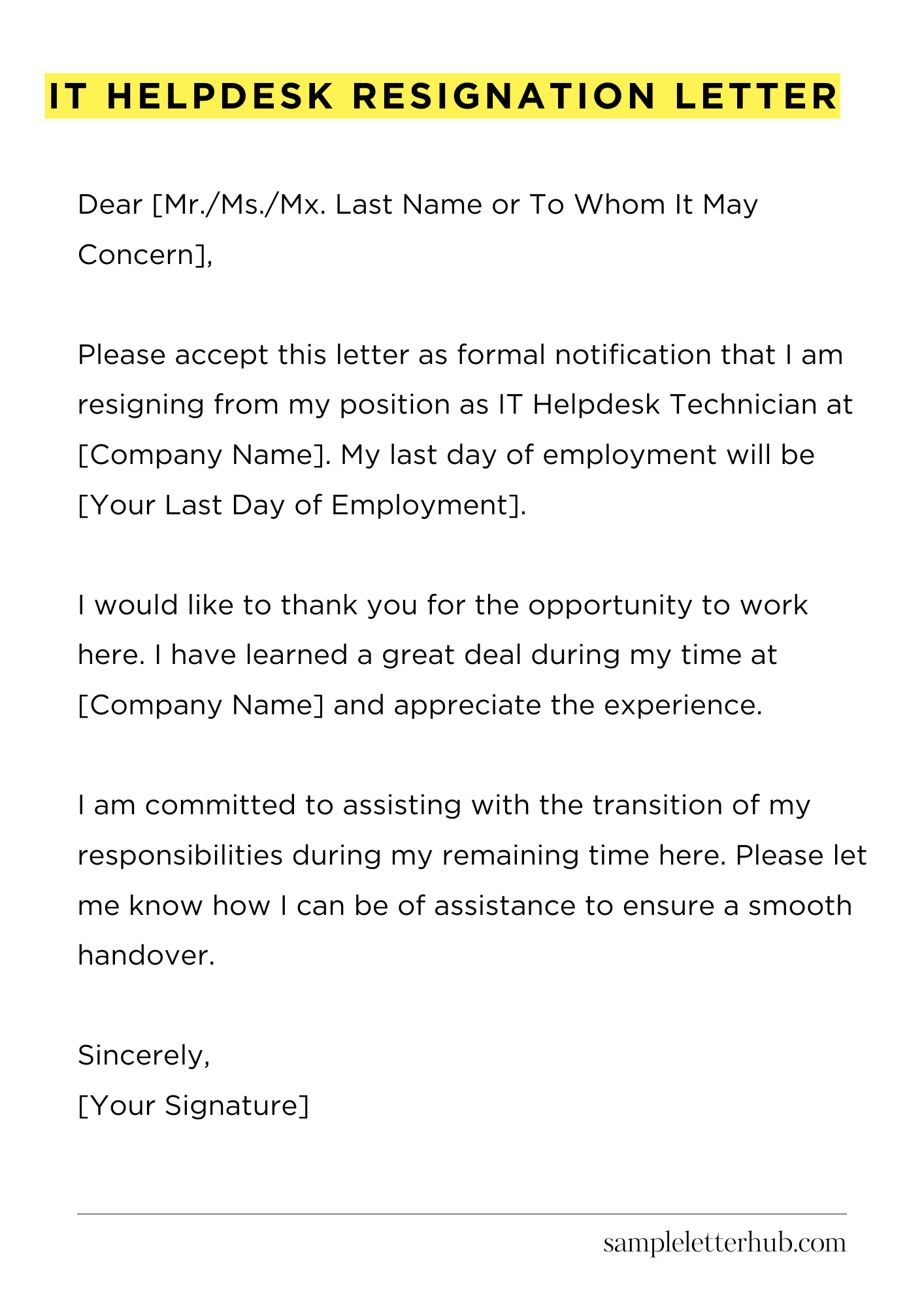 It Helpdesk Resignation Letter