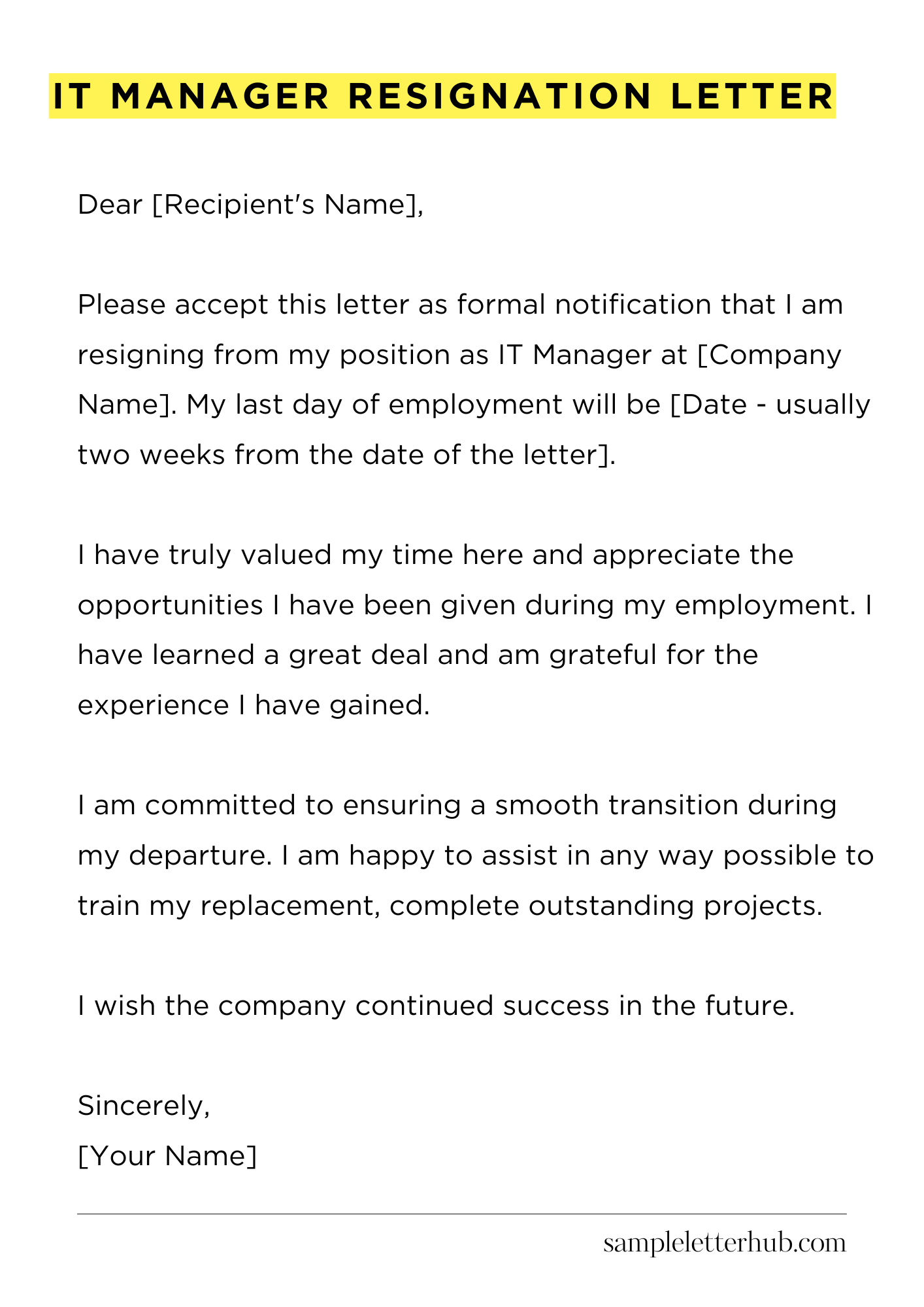 It Manager Resignation Letter