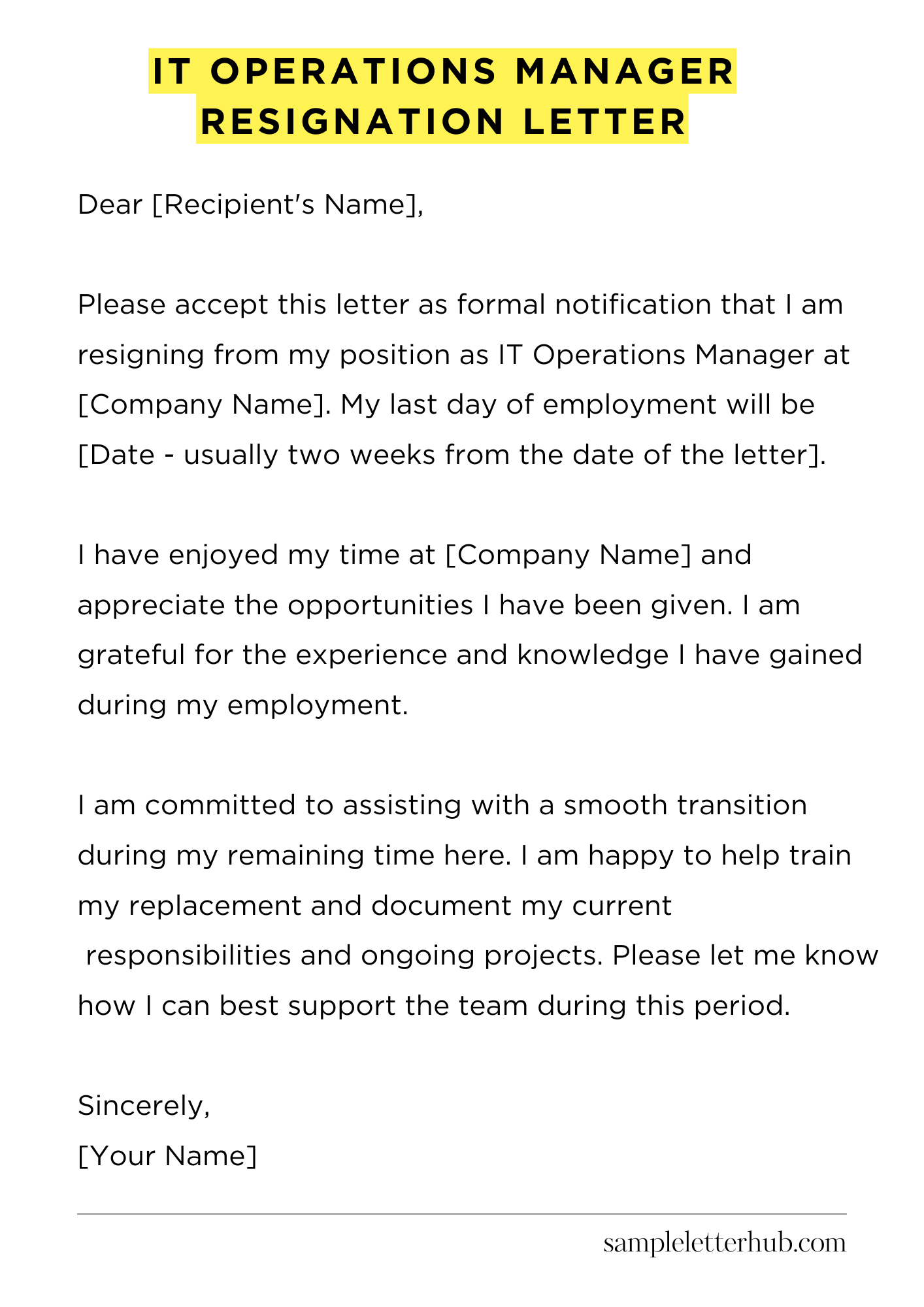 It Operations Manager Resignation Letter
