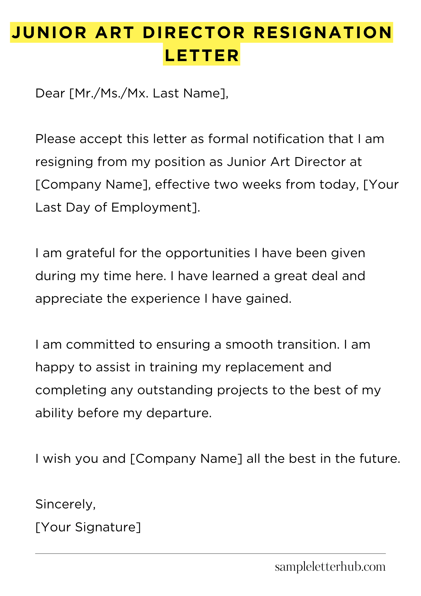 Junior Art Director Resignation Letter