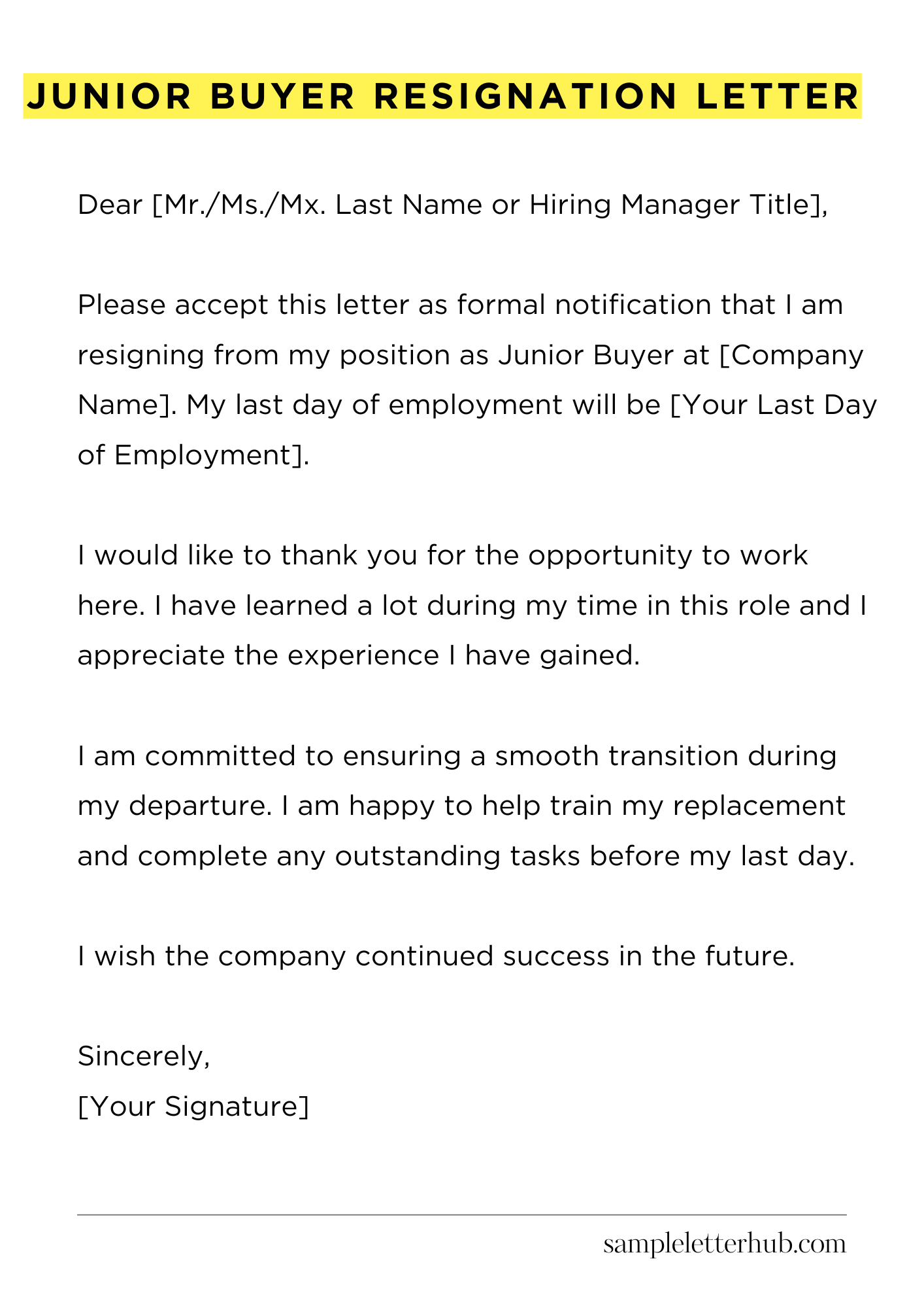 Junior Buyer Resignation Letter