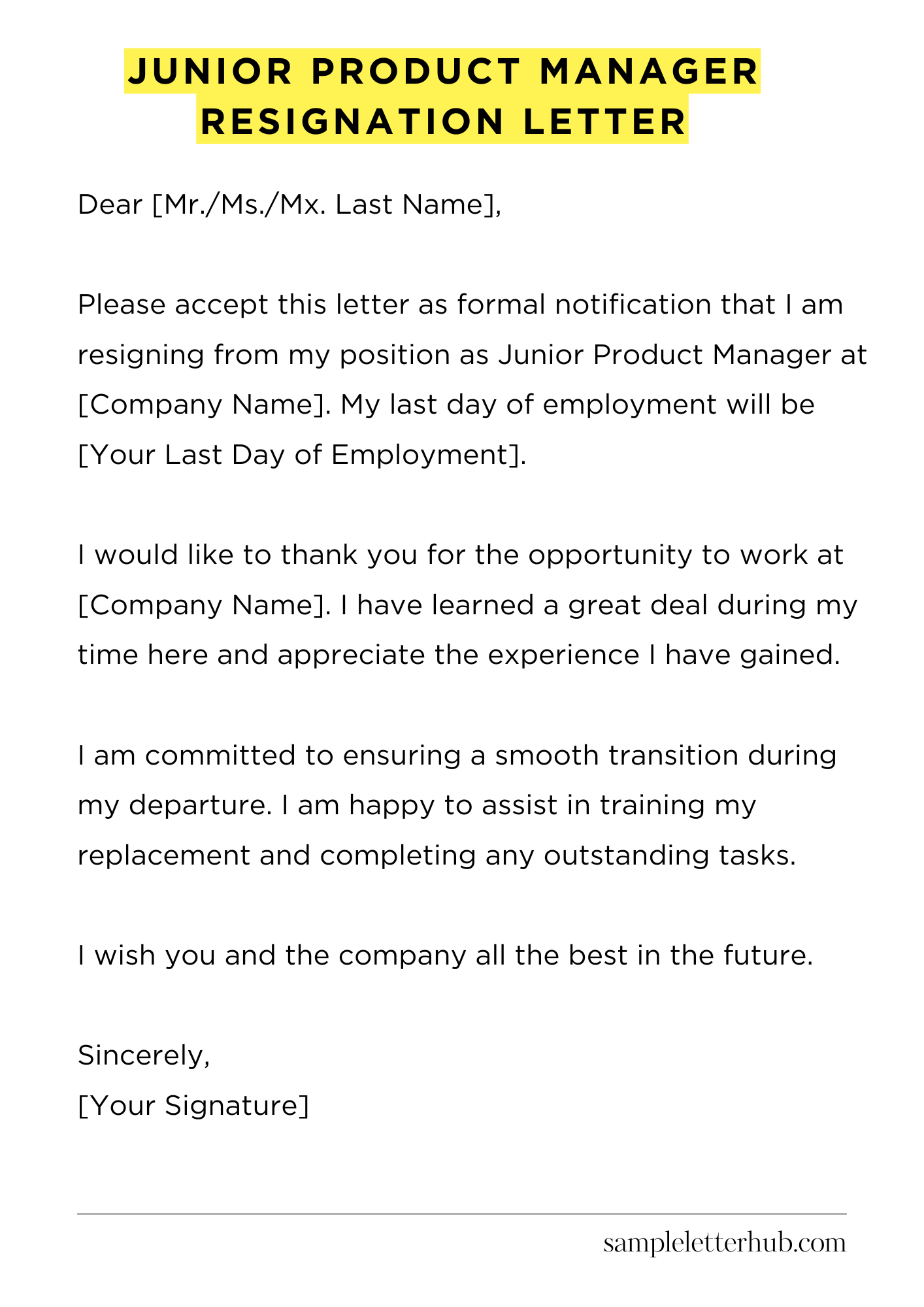 Junior Product Manager Resignation Letter