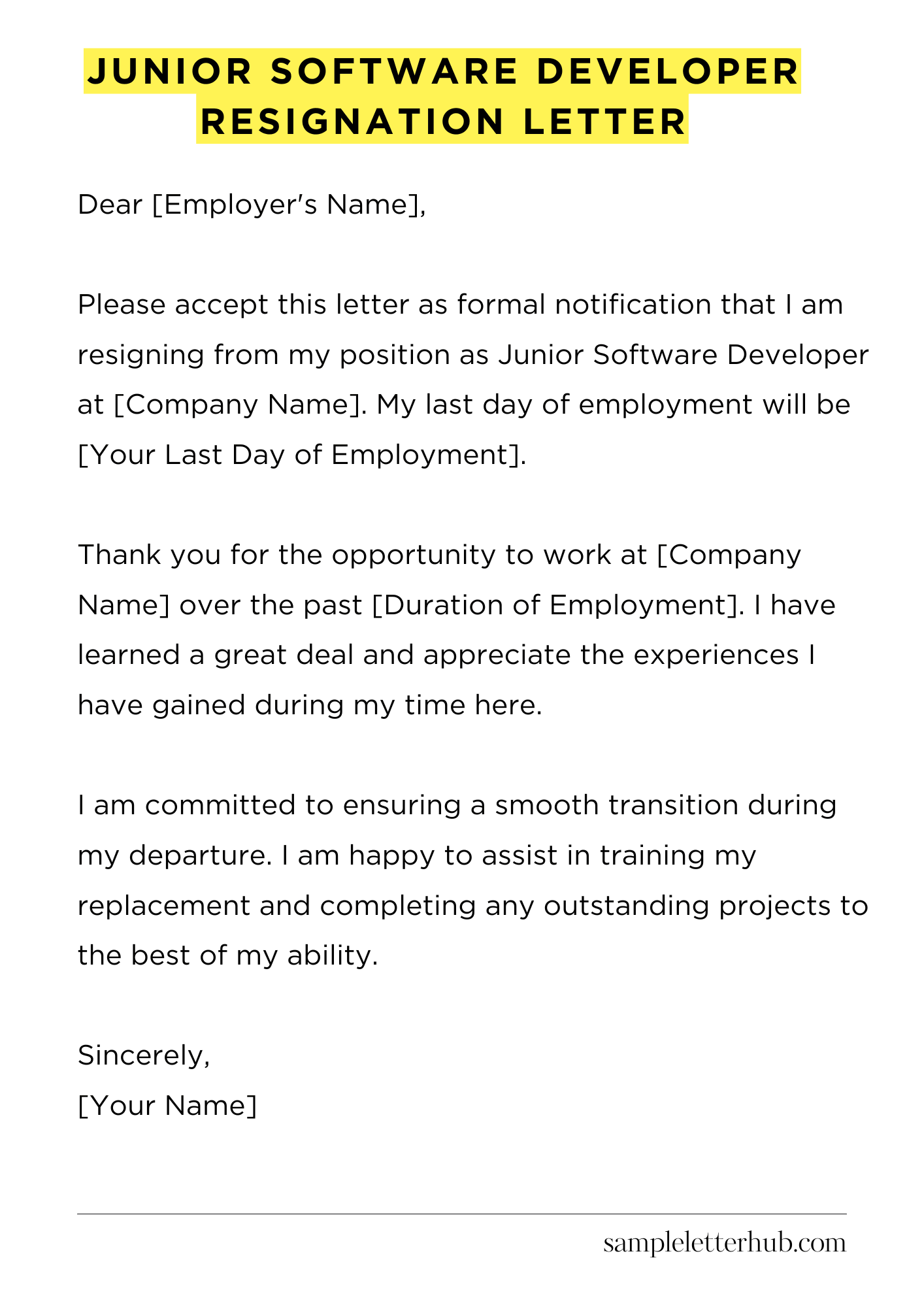 Junior Software Developer Resignation Letter