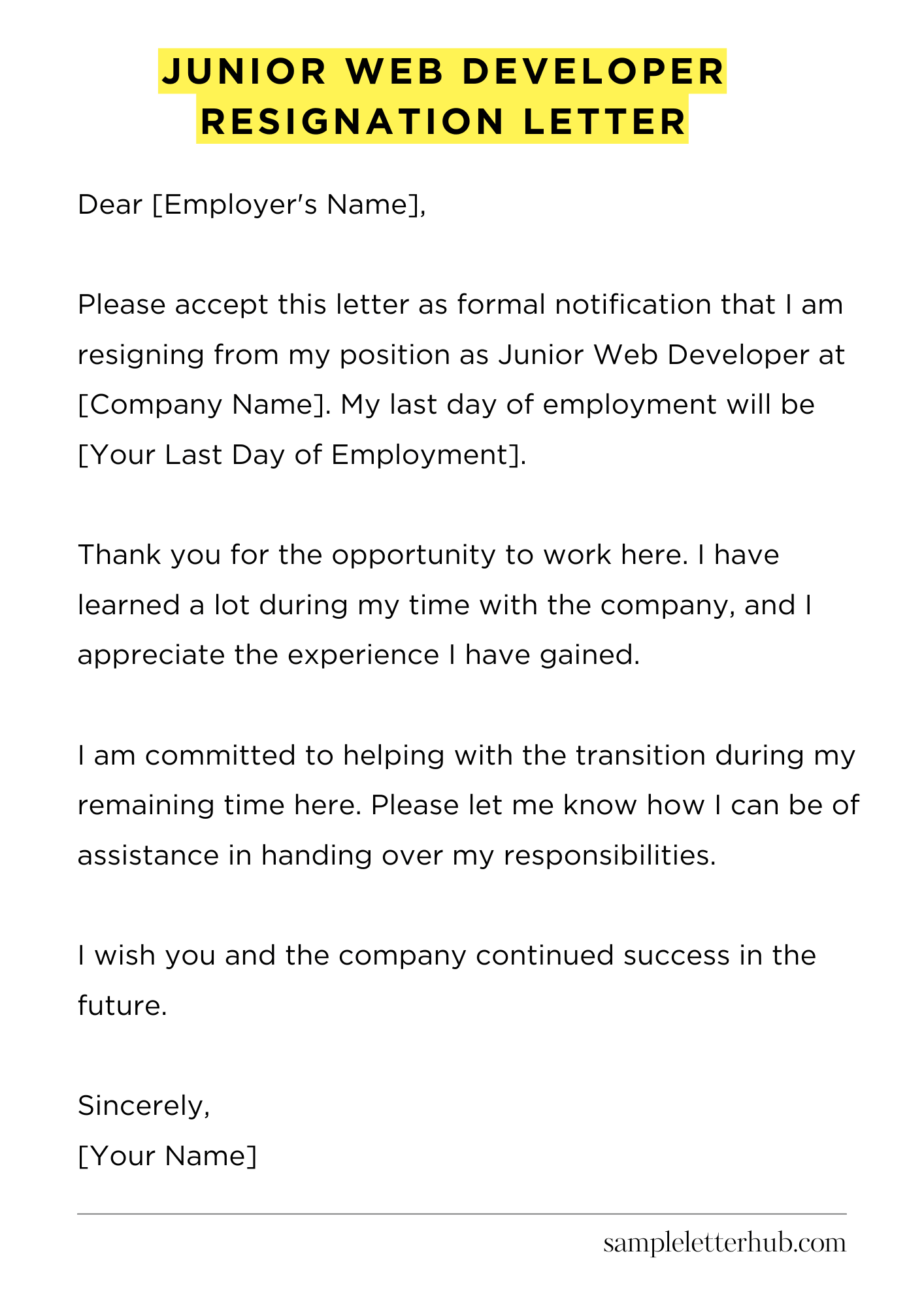 Junior Web Developer Resignation Letter