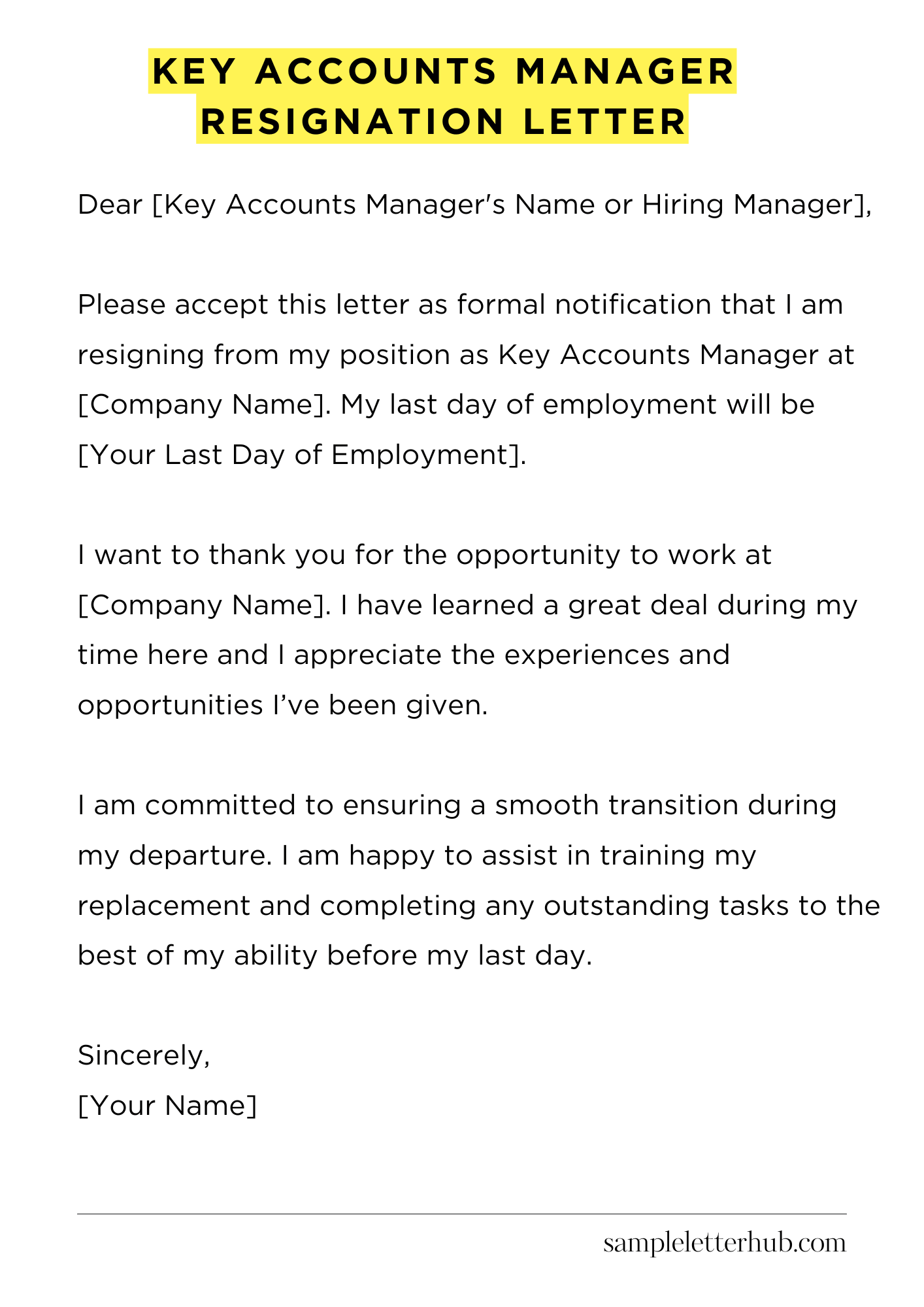 Key Accounts Manager Resignation Letter