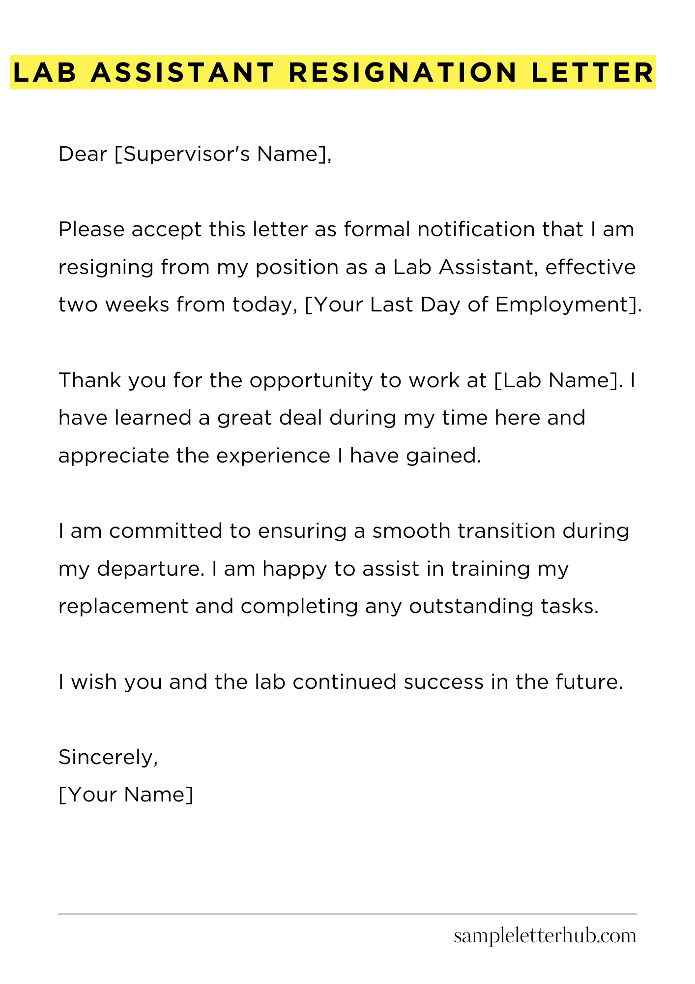 Lab Assistant Resignation Letter