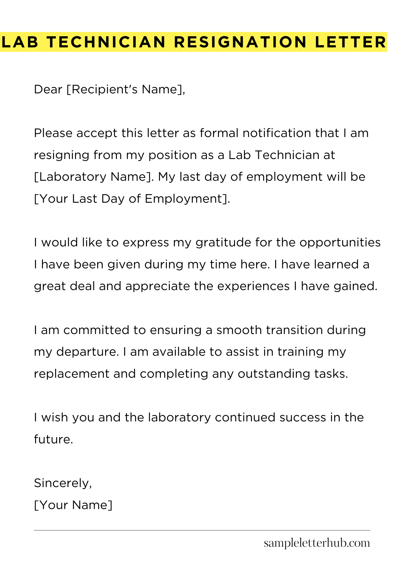 Lab Technician Resignation Letter