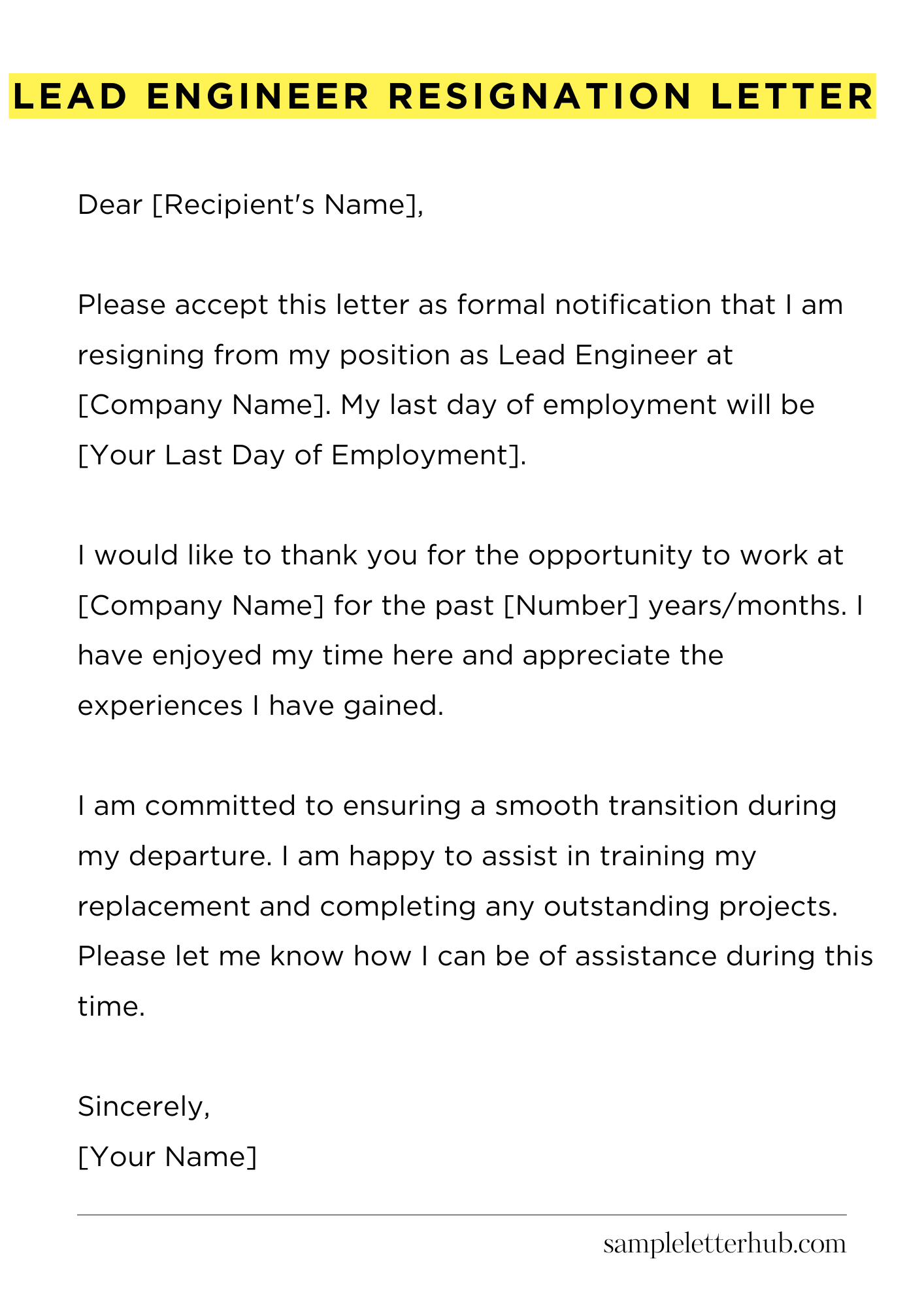 Lead Engineer Resignation Letter