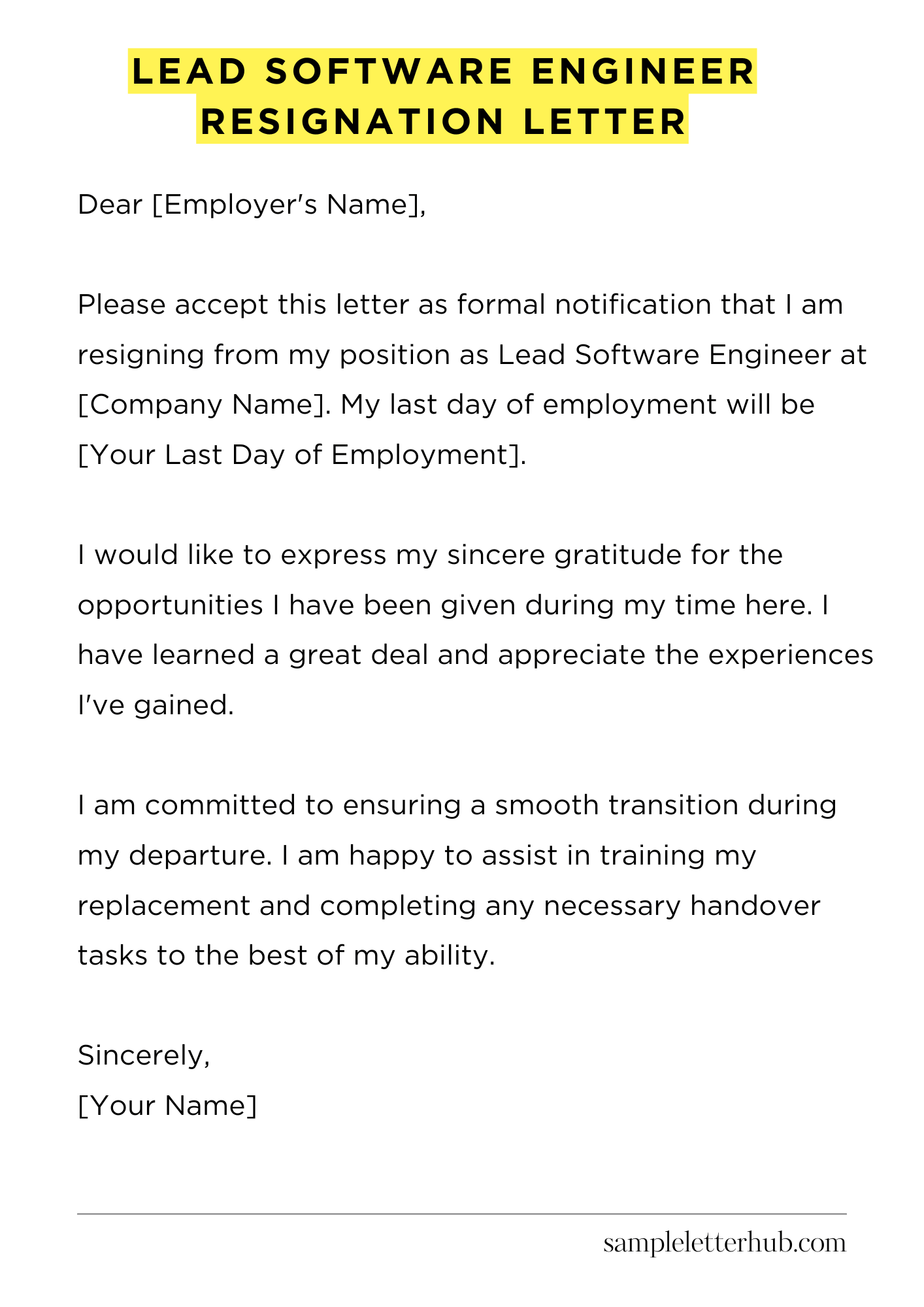 Lead Software Engineer Resignation Letter