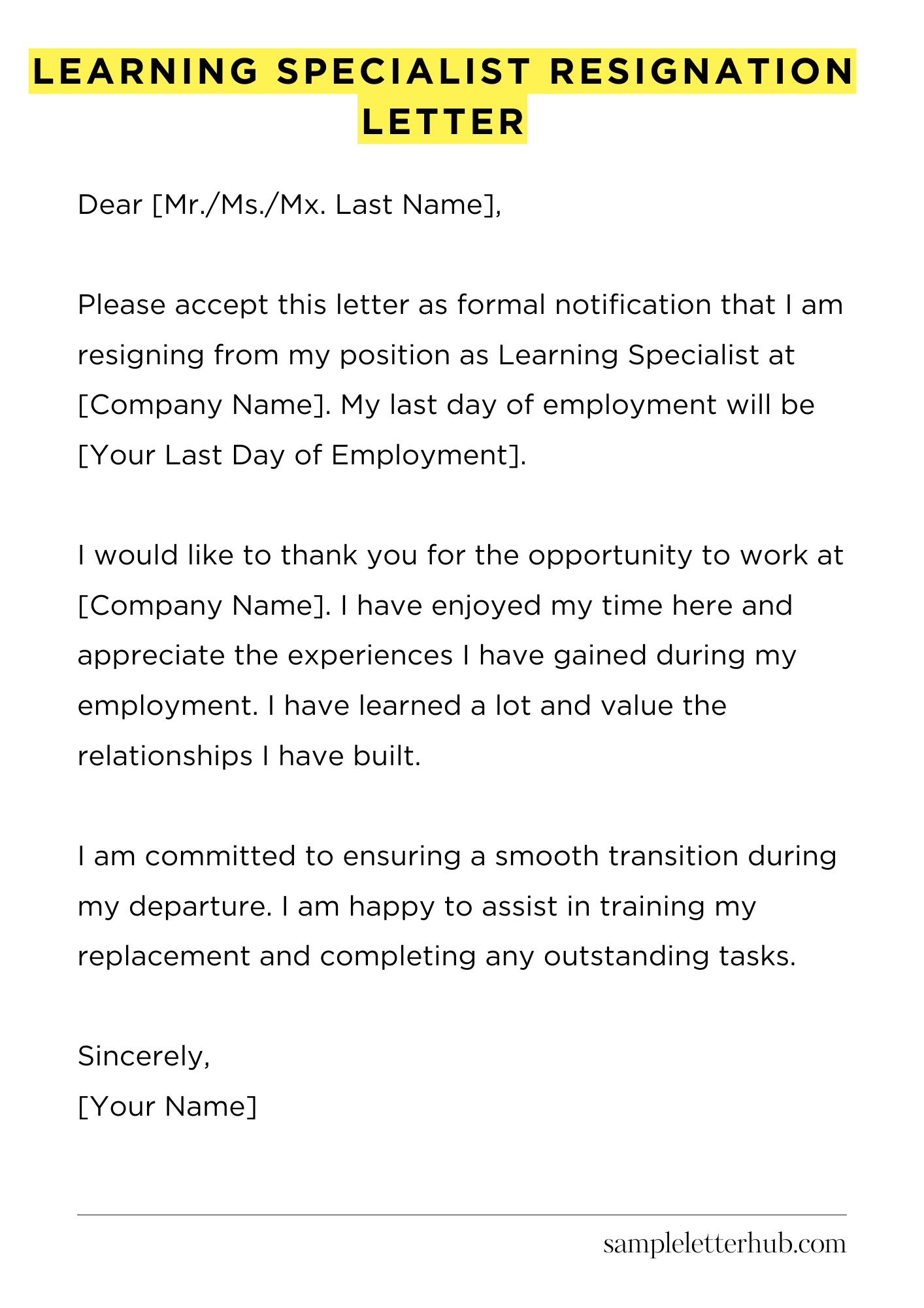 Learning Specialist Resignation Letter