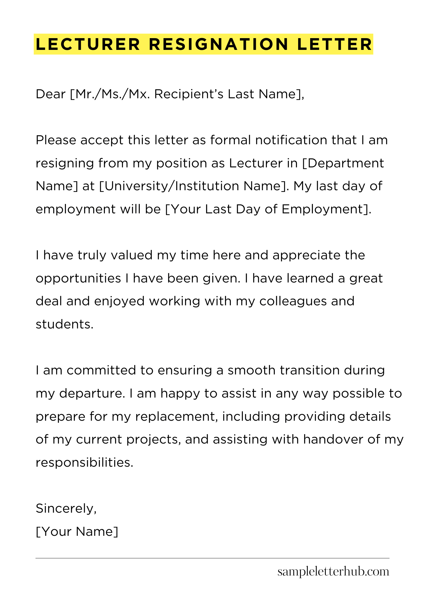 Lecturer Resignation Letter