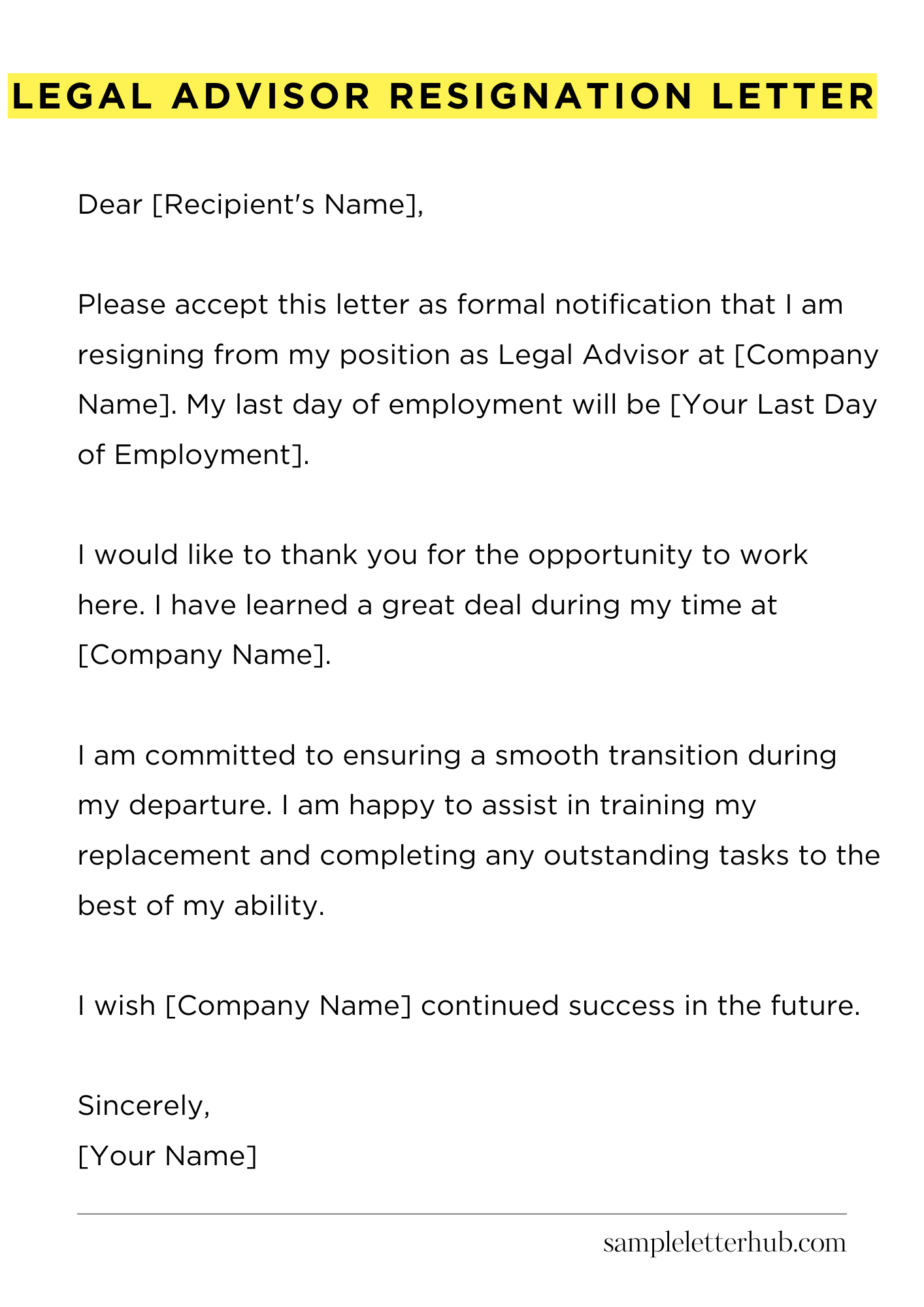 Legal Advisor Resignation Letter