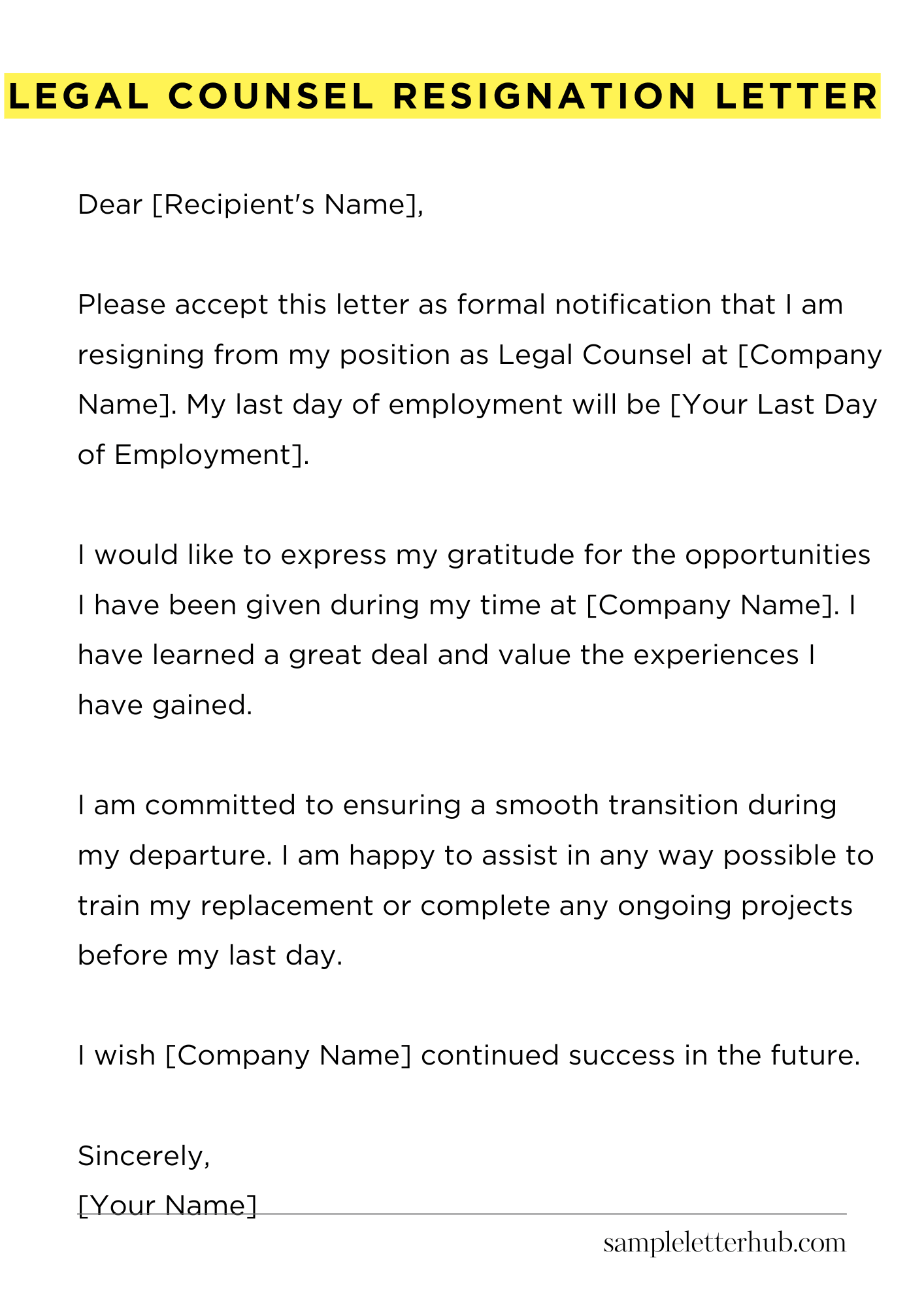 Legal Counsel Resignation Letter