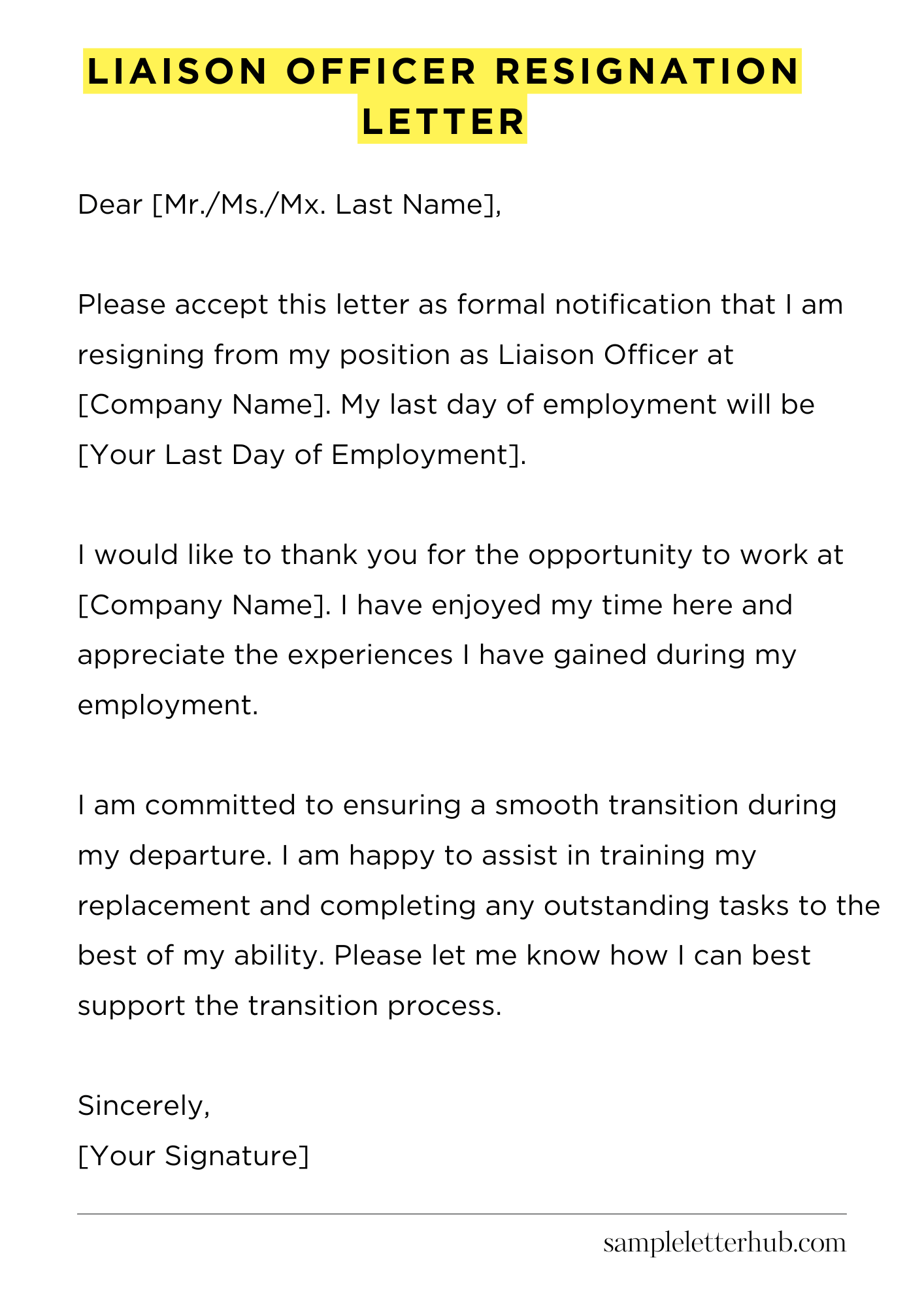 Liaison Officer Resignation Letter