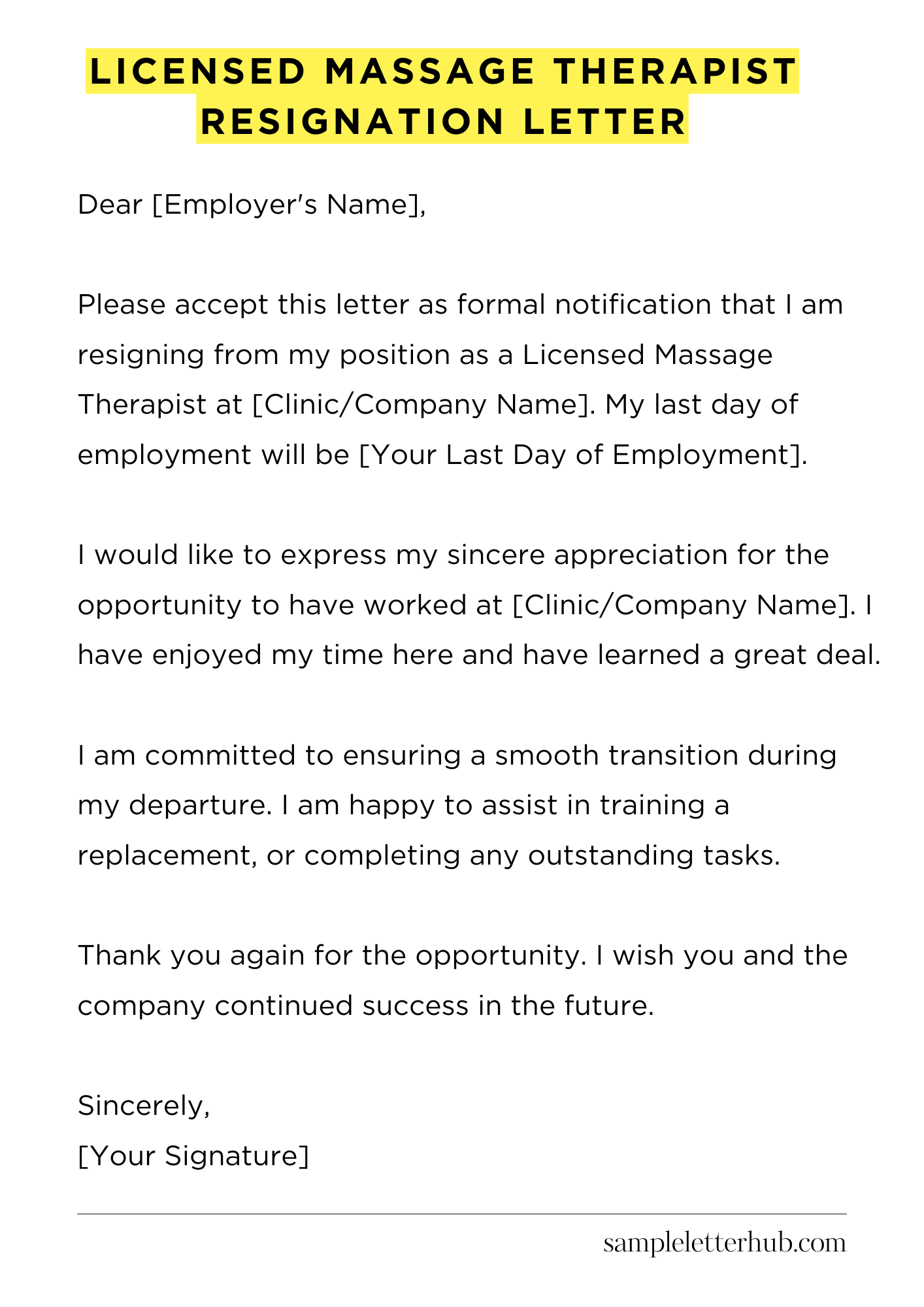 Licensed Massage Therapist Resignation Letter